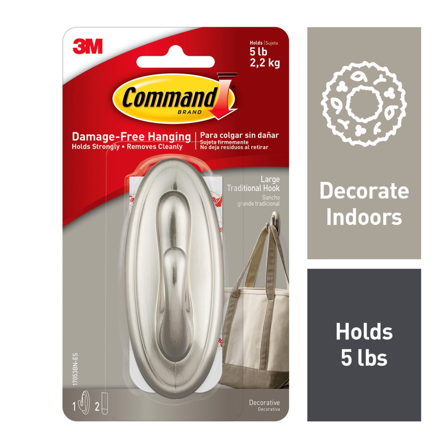 Command Large Hook, 1 Hook, 2 White Adhesive Strips, Damage Free Hanging Picture Hangers, No Tools Wall Hanging Strips For Living Spaces - Image 3