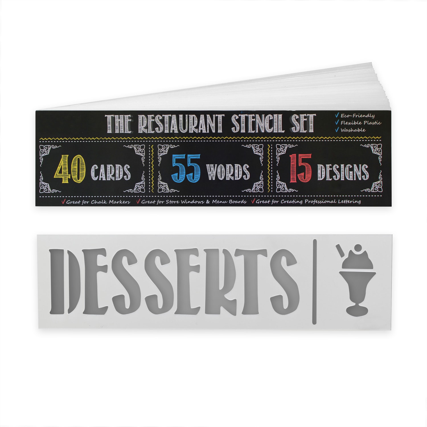 Flash Furniture Canterbury Reusable 40-Piece Restaurant Stencil Set, White - Image 3