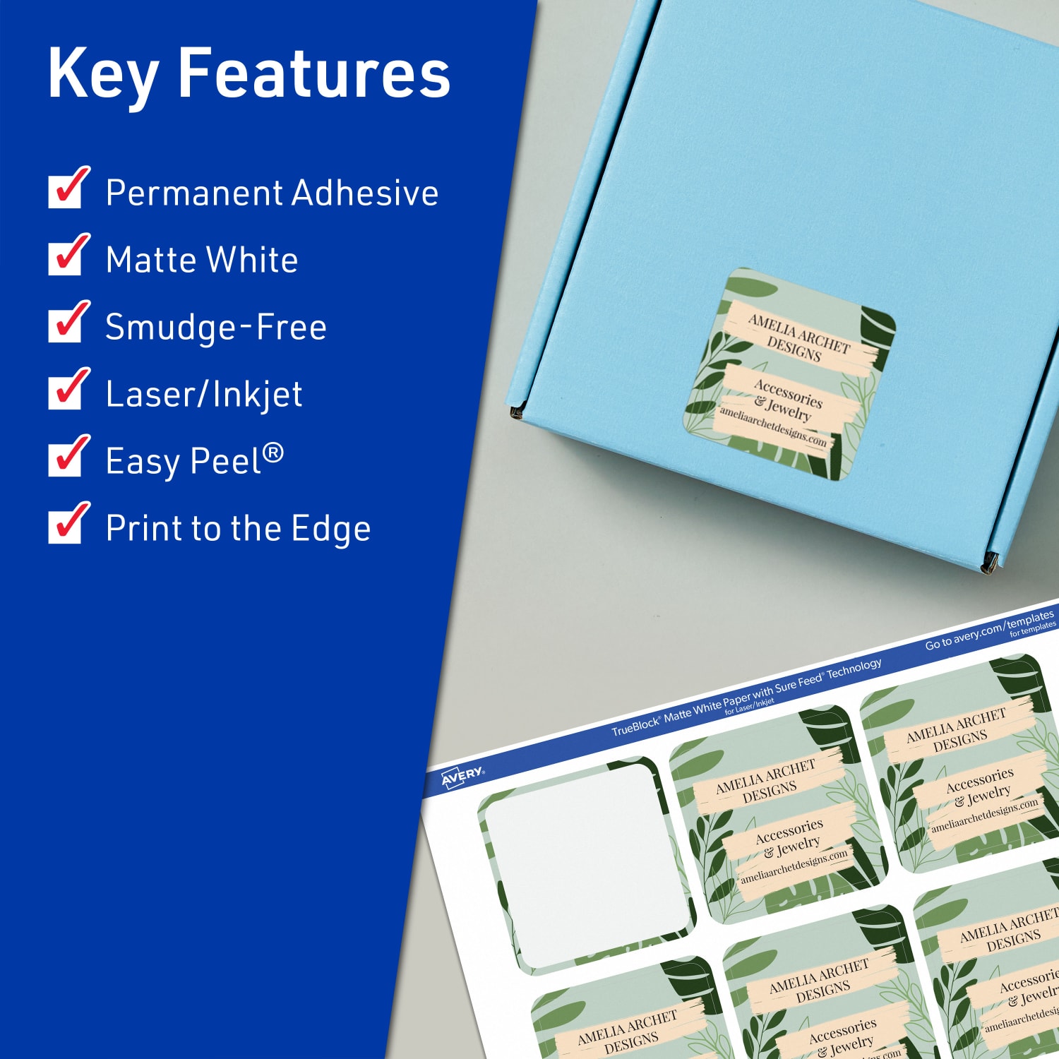 Avery Print-To-The-Edge TrueBlock Labels With Sure Feed, 94105-TWMP50, Square, 2-1/8in x 2-1/8in, Matte White, Pack Of 600 - Image 3