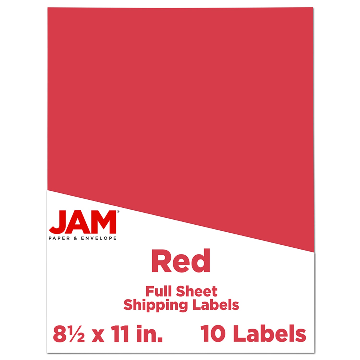 JAM Paper Full-Page Mailing And Shipping Labels, Rectangle, 8 1/2in x 11in, Red, Pack Of 10