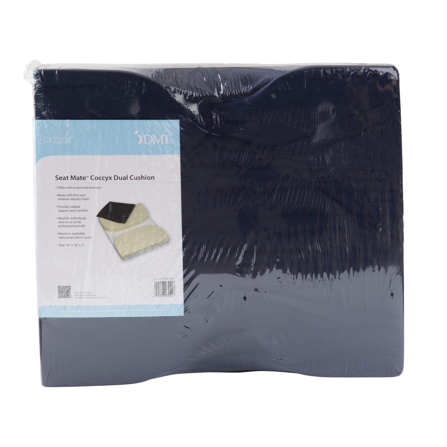 DMI Seat Mate Comfort Foam Coccyx Seat Cushion, 3inH x 18inW x 16inD, Navy - Image 6