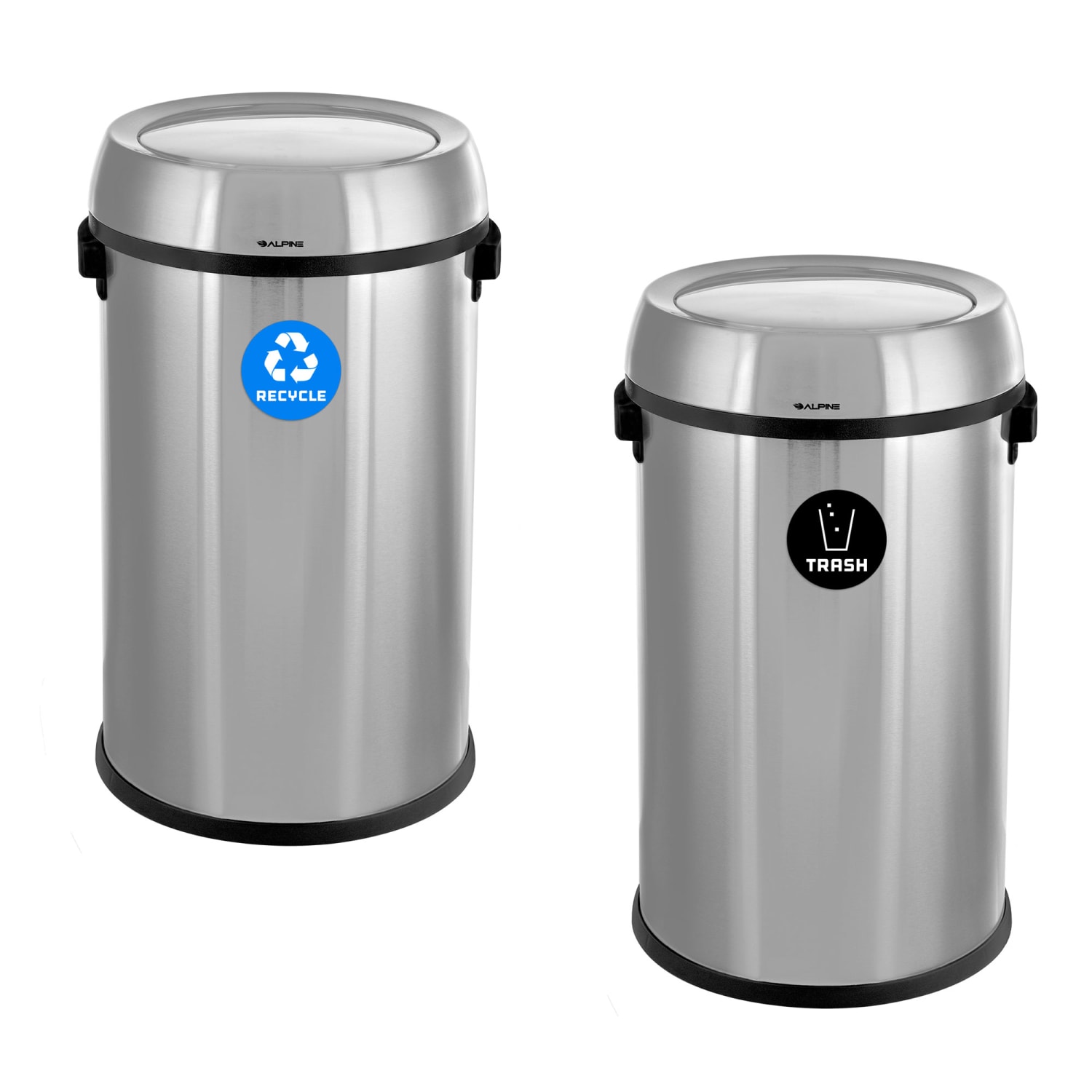 Alpine Industries Stainless Steel Indoor Recycling Receptacle And Trash Compost With Swivel Lid, 17 Gallons, Silver