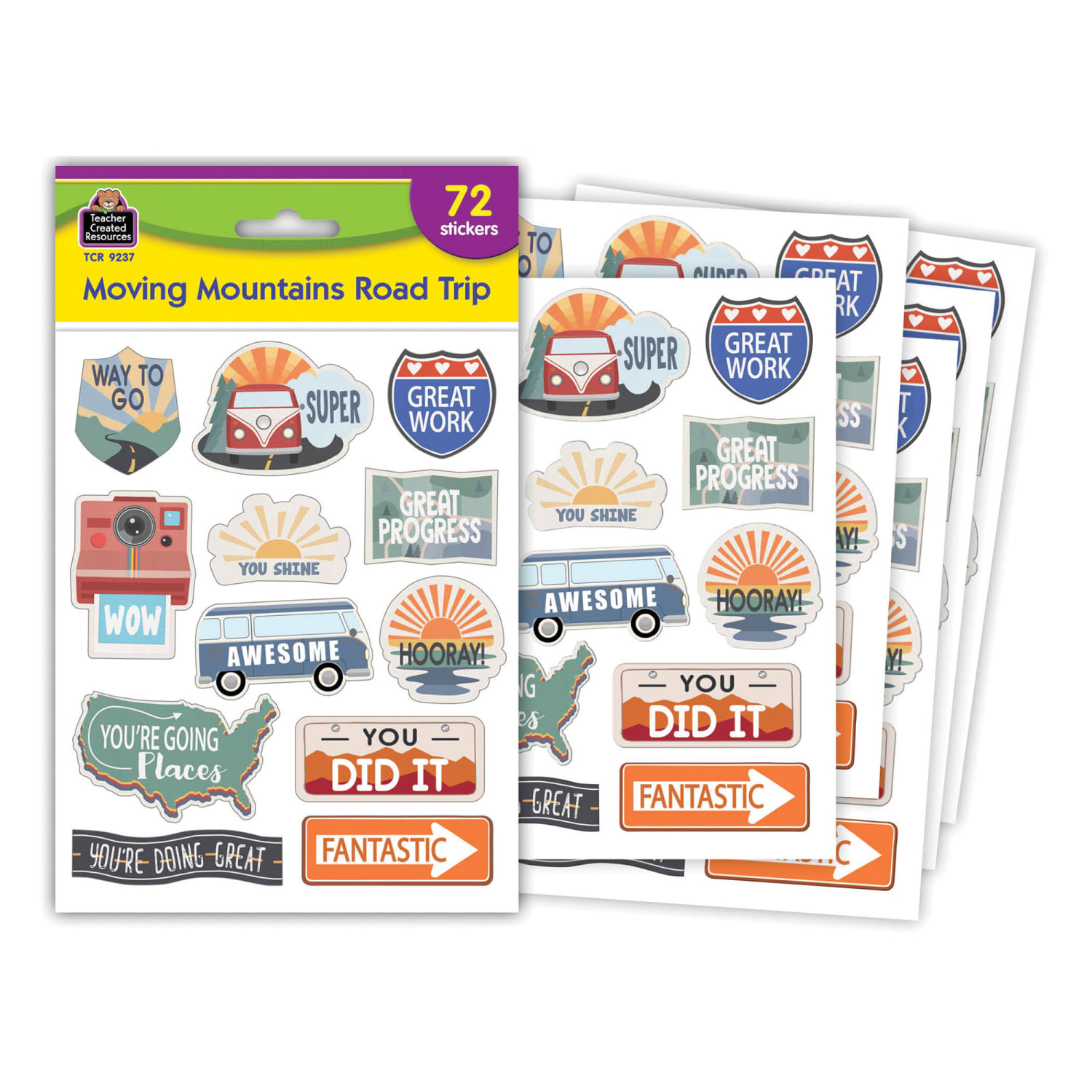 Teacher Created Resources Moving Mountains Road Trip Stickers, 72 Per Pack, 12 Packs - Image 3