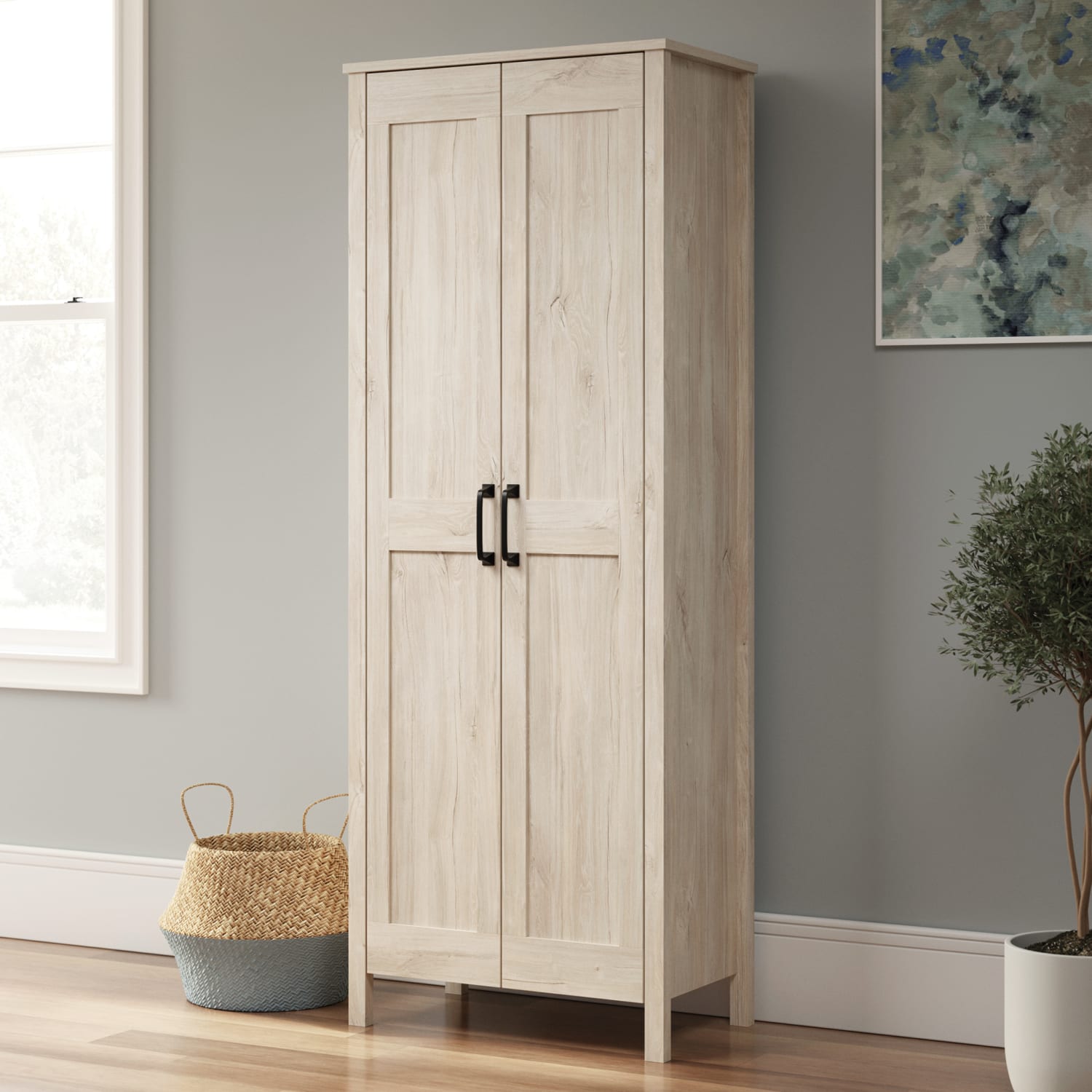 Sauder Select 28inW 2-Door Storage Cabinet, Chalk Oak - Image 4