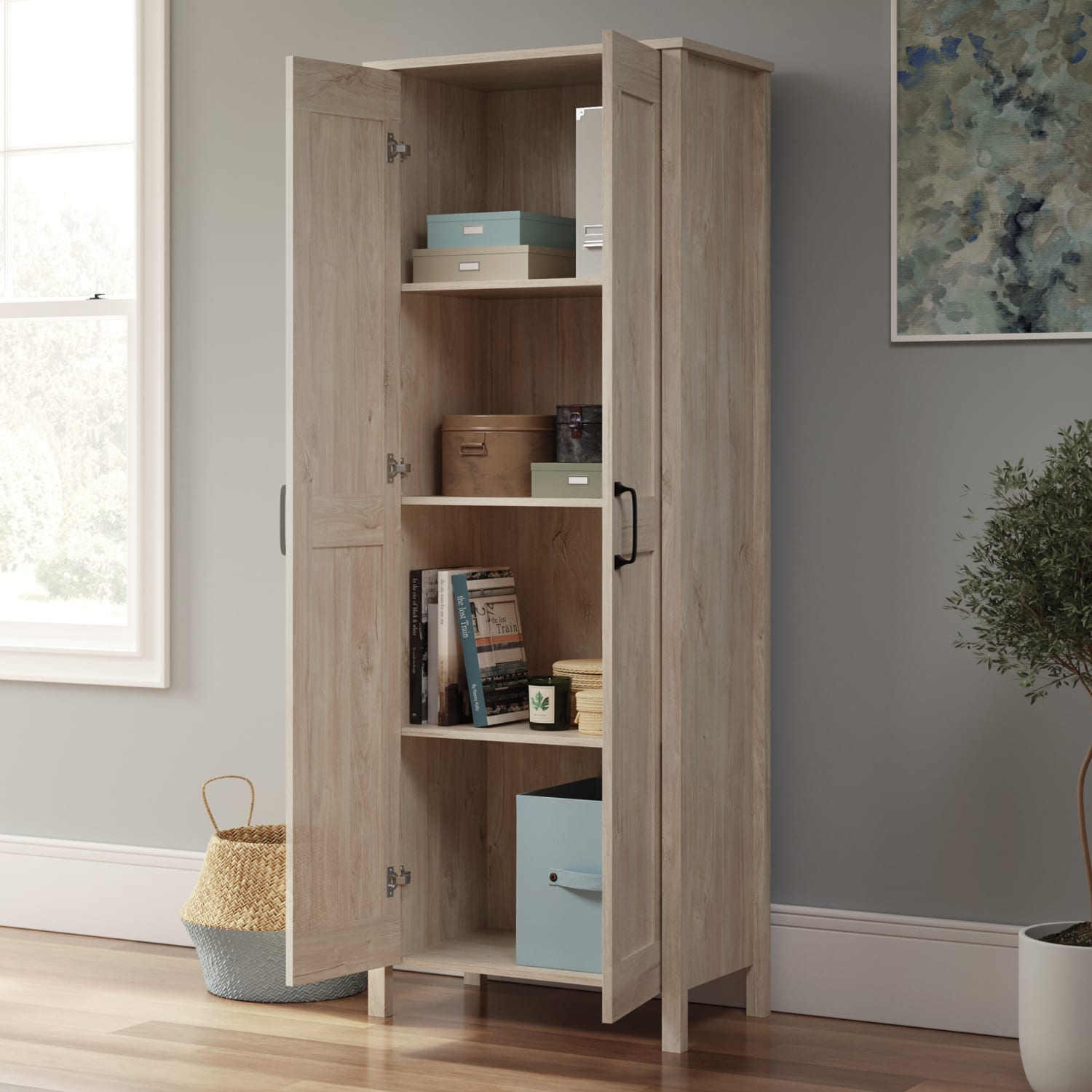 Sauder Select 28inW 2-Door Storage Cabinet, Chalk Oak - Image 5