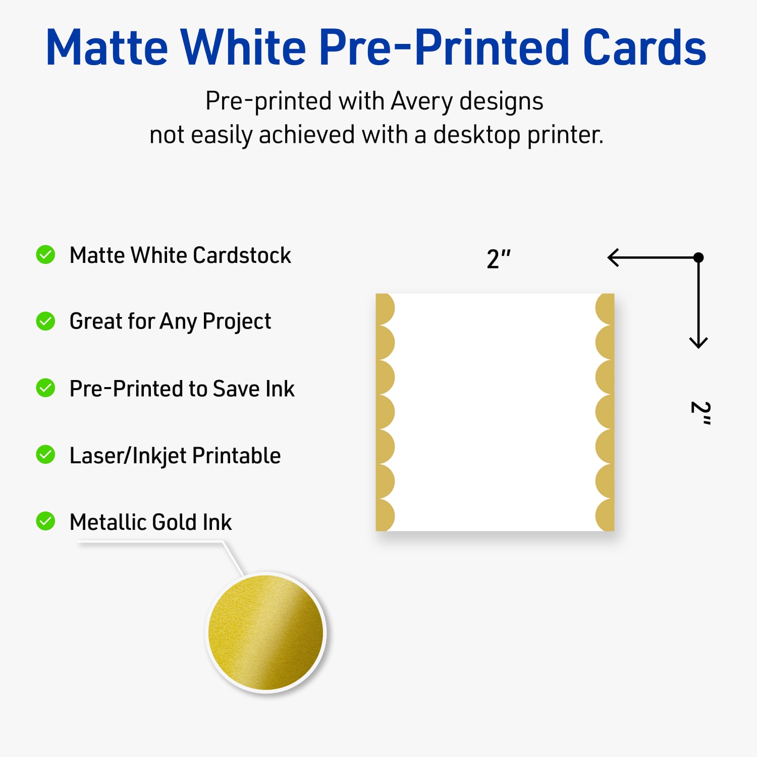 Avery Printable Cards With Sure Feed Technology, 2in x 2in, Matte White With Preprinted Gold Dots Edge, Pack Of 120 - Image 4
