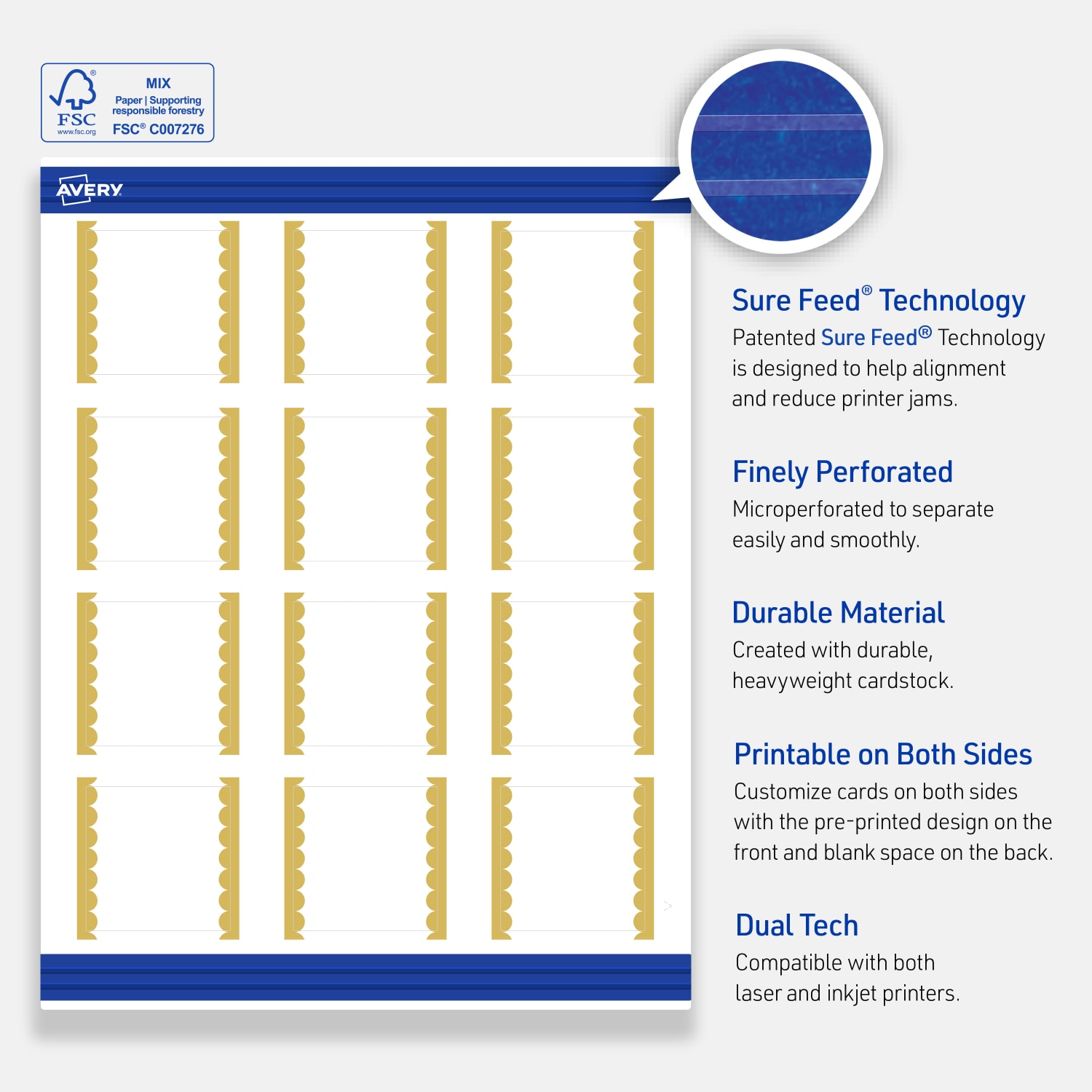 Avery Printable Cards With Sure Feed Technology, 2in x 2in, Matte White With Preprinted Gold Dots Edge, Pack Of 120 - Image 5