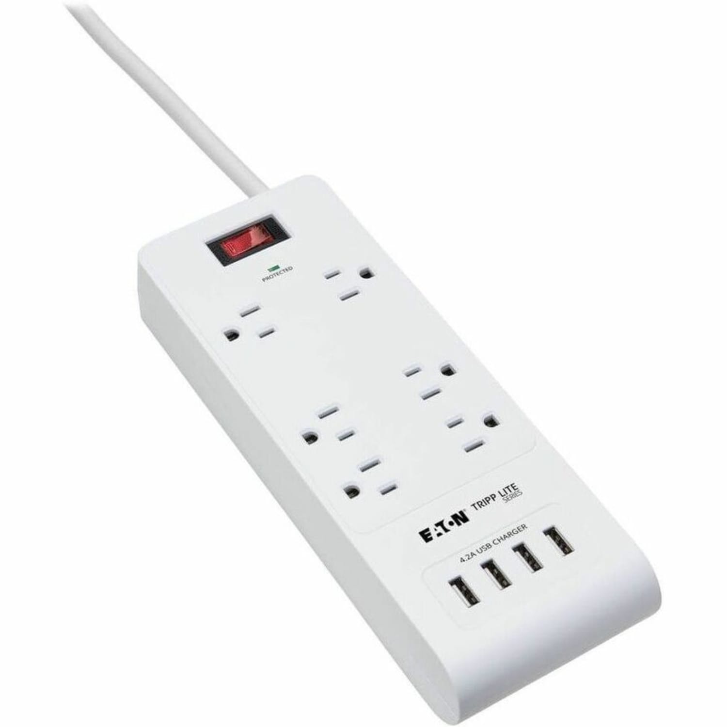 Eaton Tripp Lite Series 6-Outlet Surge Protector with 4 USB Ports (4.2A Shared) - 15 ft. Cord, 5-15P Plug, 900 Joules, White - TLP64USBRA15 - Image 5