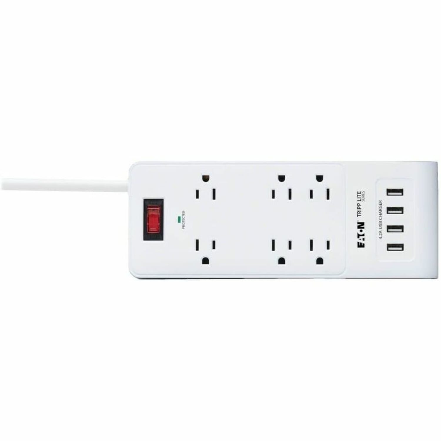 Eaton Tripp Lite Series 6-Outlet Surge Protector with 4 USB Ports (4.2A Shared) - 15 ft. Cord, 5-15P Plug, 900 Joules, White - TLP64USBRA15 - Image 6