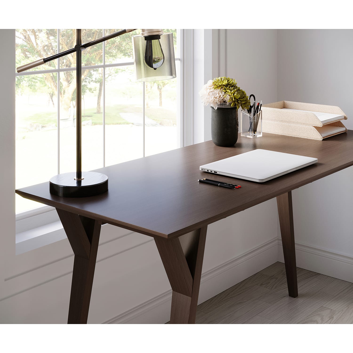 Realspace Trezza 60inW Writing Desk, Warm Walnut - Image 6