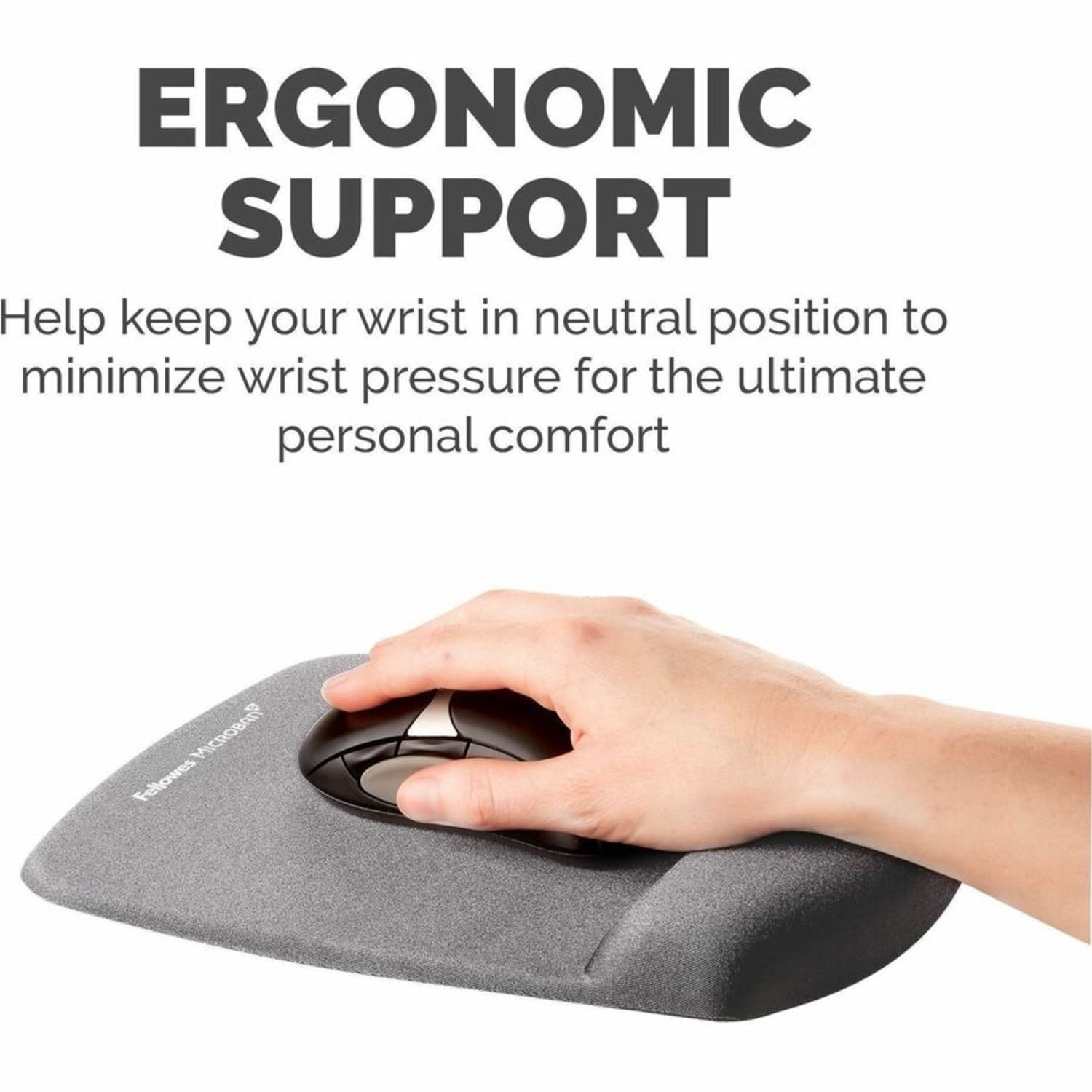 Fellowes PlushTouch Mouse Pad Wrist Rest with Microban - Graphite - 1inx7.3inx9.4in Dimension - Graphite - 9252201 - Image 6