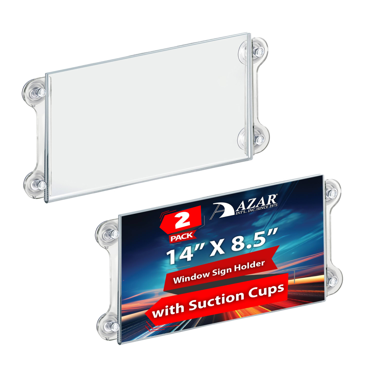 Azar Displays Acrylic Sign Frames With Suction Cups, 8-1/2inH x 14inW x 1/4inD, Clear, Pack Of 2 Frames