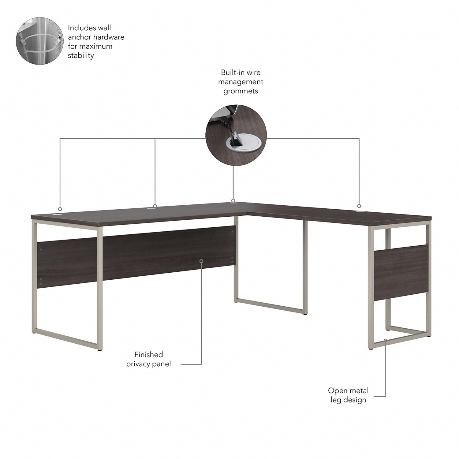 Bush Business Furniture Hybrid 72inW L-Shaped Corner Desk Table With Metal Legs, Storm Gray, Standard Delivery - Image 4