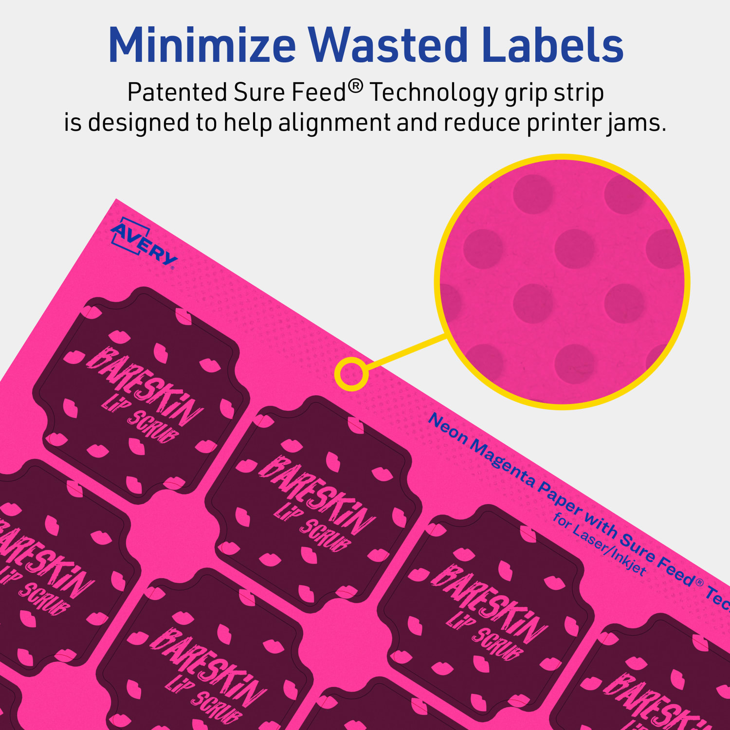 Avery Print-To-The-Edge Labels With Sure Feed Technology, 94110-NMP20, Square Scalloped, 1-5/8in x 1-5/8in, Matte Neon Magenta, Pack of 400 - Image 5