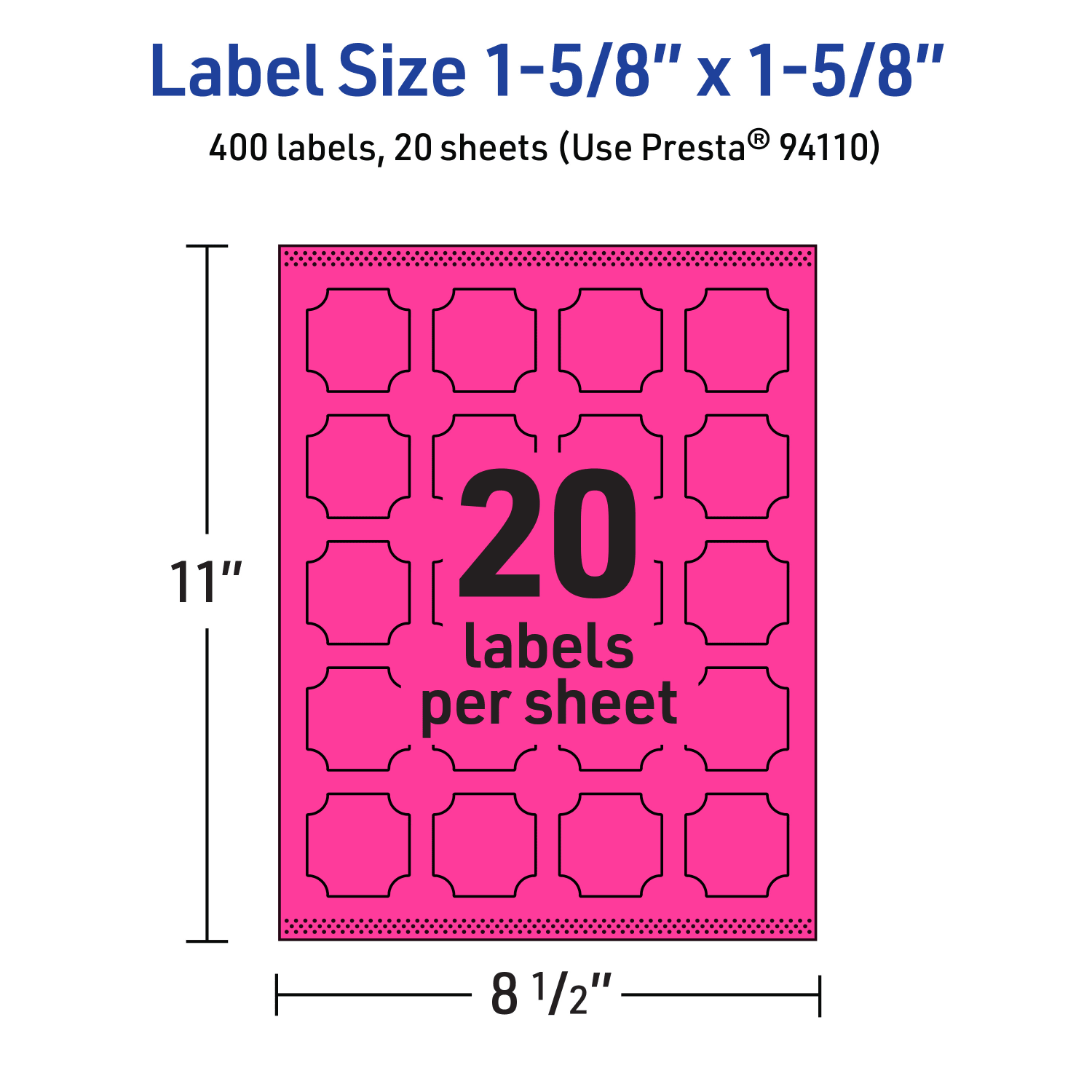 Avery Print-To-The-Edge Labels With Sure Feed Technology, 94110-NMP20, Square Scalloped, 1-5/8in x 1-5/8in, Matte Neon Magenta, Pack of 400 - Image 6