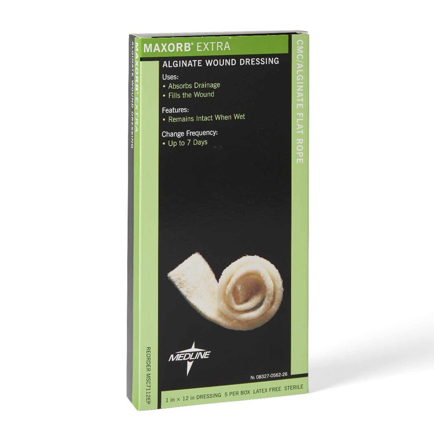 Medline Maxorb Extra CMC/Alginate Dressings, Flat, 1in x 12in, Tan, Pack Of 5
