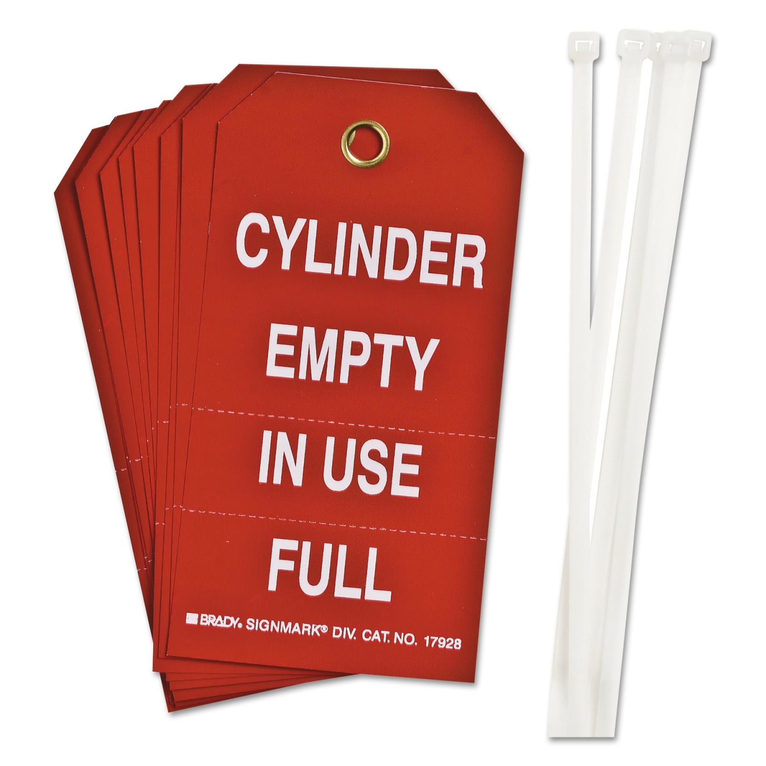 Brady Cylinder Status Tags, Cylinder Empty/In Use/Full, Vinyl, 6 1/2inH x 6inW, White/Red, Pack Of 10 - Image 3
