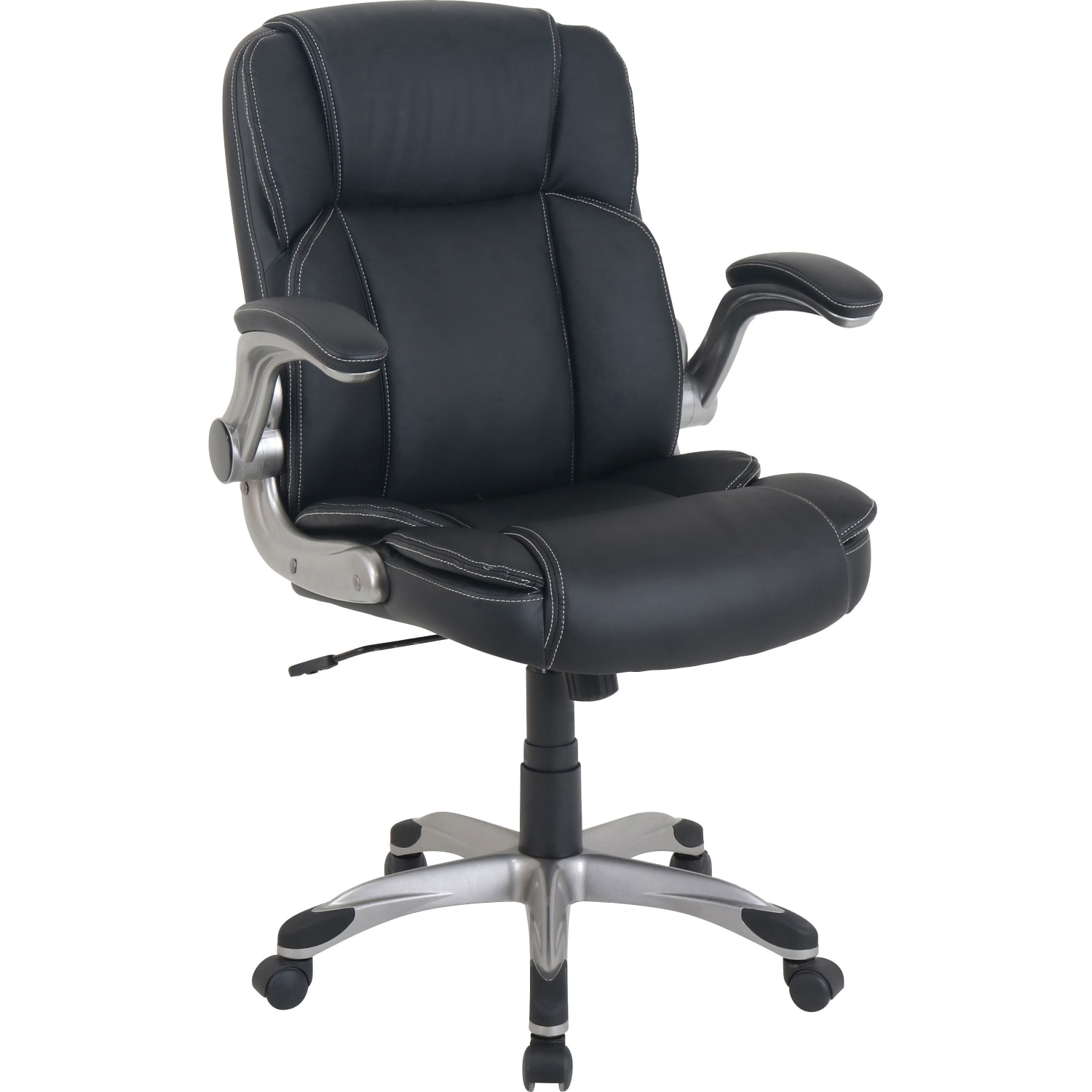 LYS NuSparc Flip Armrest Mid Back Leather Chair BlackSilver PopularChairscom