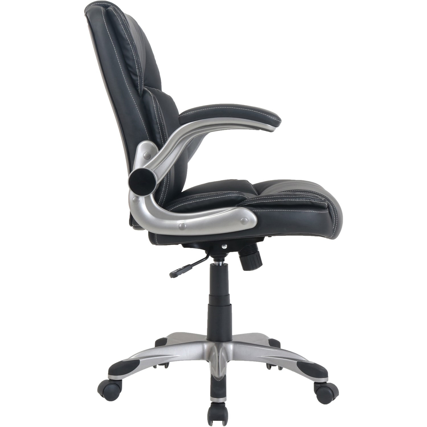 LYS NuSparc Flip Armrest Mid Back Leather Chair BlackSilver PopularChairscom