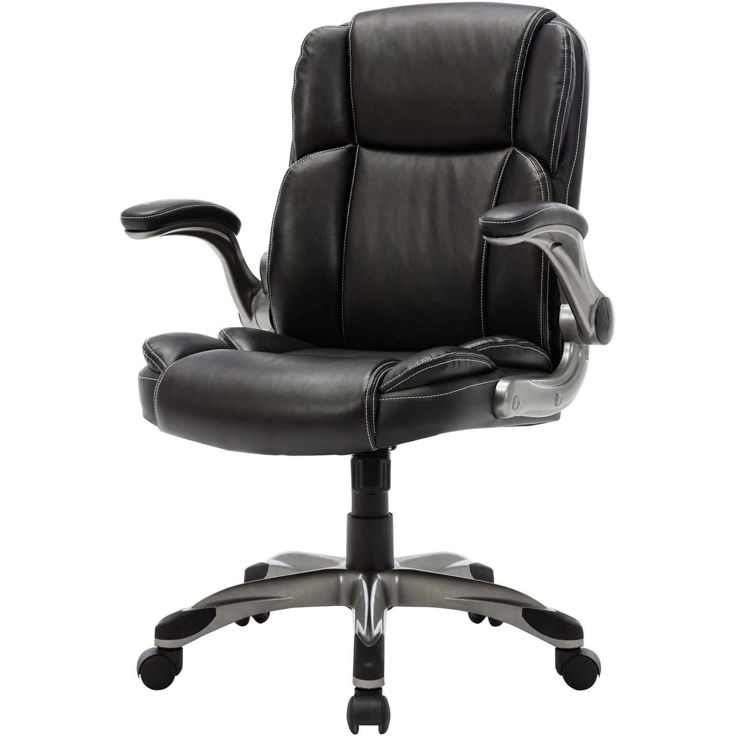 LYS NuSparc Flip Armrest Mid Back Leather Chair BlackSilver PopularChairscom