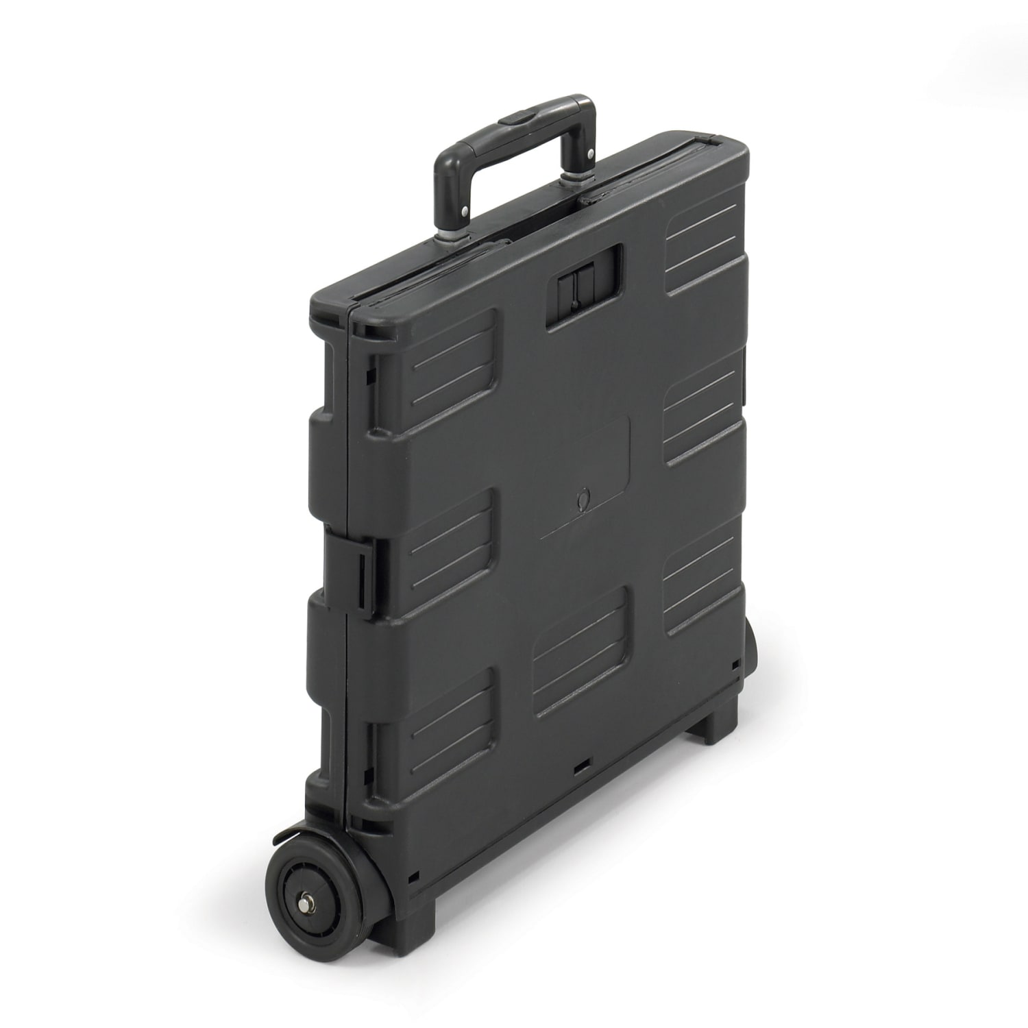 Safco Stow Away Folding Caddy - Telescopic Handle - 50 lb Capacity - 2 Casters - 16.5in Width x 14.5in Depth x 39in Height - Black, Silver - Image 4