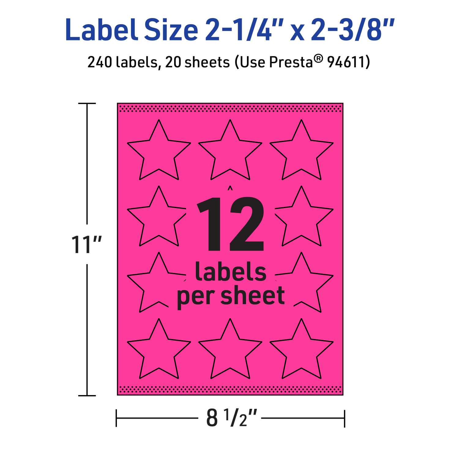 Avery Print-To-The-Edge Labels With Sure Feed Technology, 94611-NMP20, Star, 2-1/4in x 2-3/8in, Matte Neon Magenta, Pack of 240 - Image 6