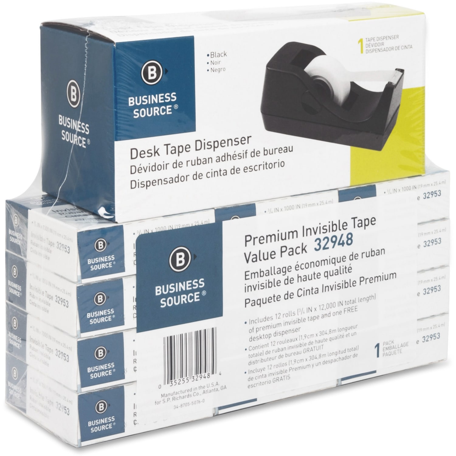 Business Source Invisible Tape Dispenser Value Pack - 27.78 yd Length x 0.75in Width - 1in Core - Acetate - Dispenser Included - Desktop Dispenser - 12 / Pack - Clear - Image 3