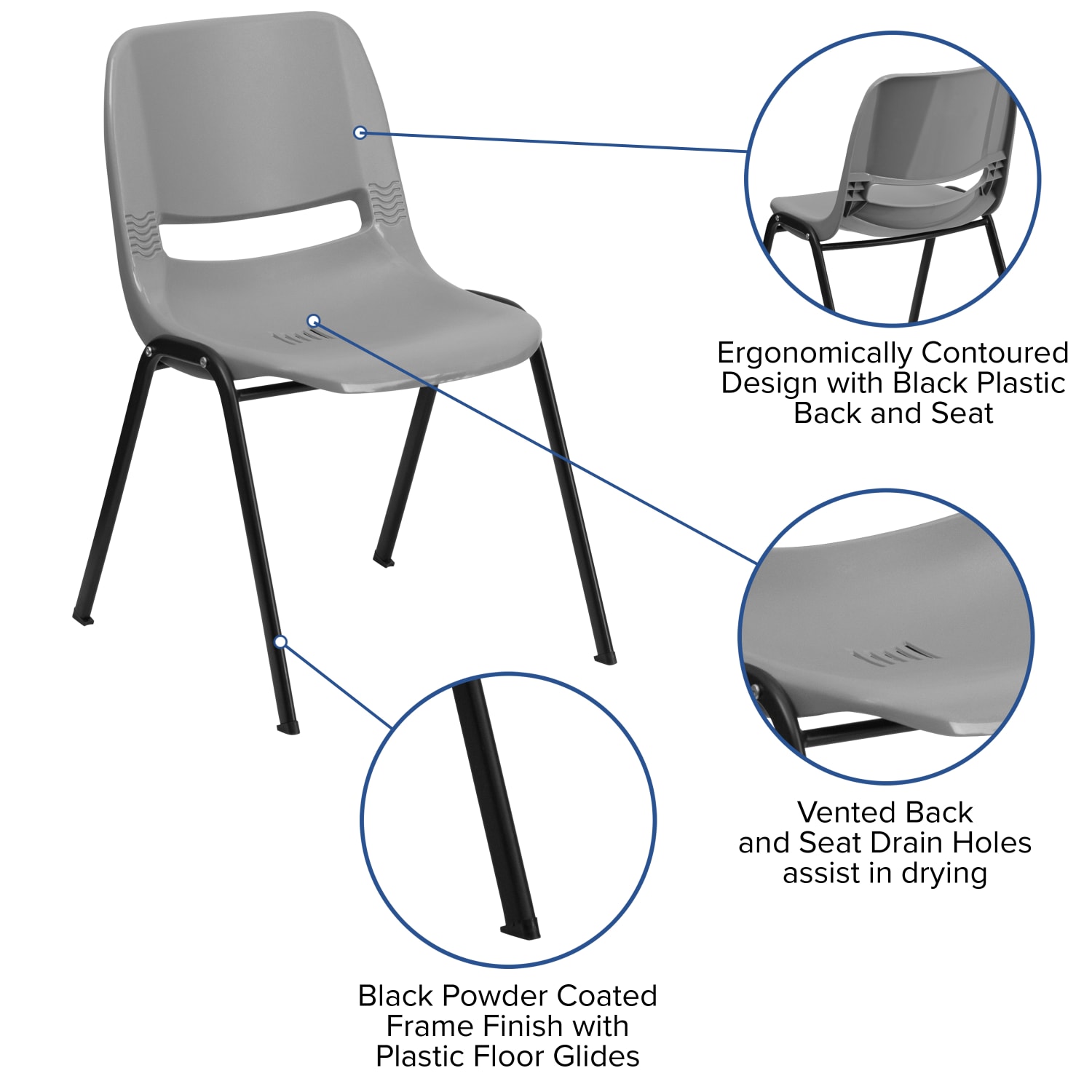 Flash Furniture HERCULES Series Ergonomic Shell Stack Chair GrayBlack PopularChairscom