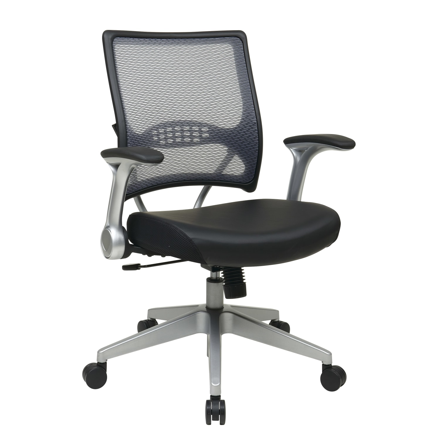 Office Star Space Seating 67 Series Ergonomic Air Grid/Bonded Leather Mid-Back Chair, Black