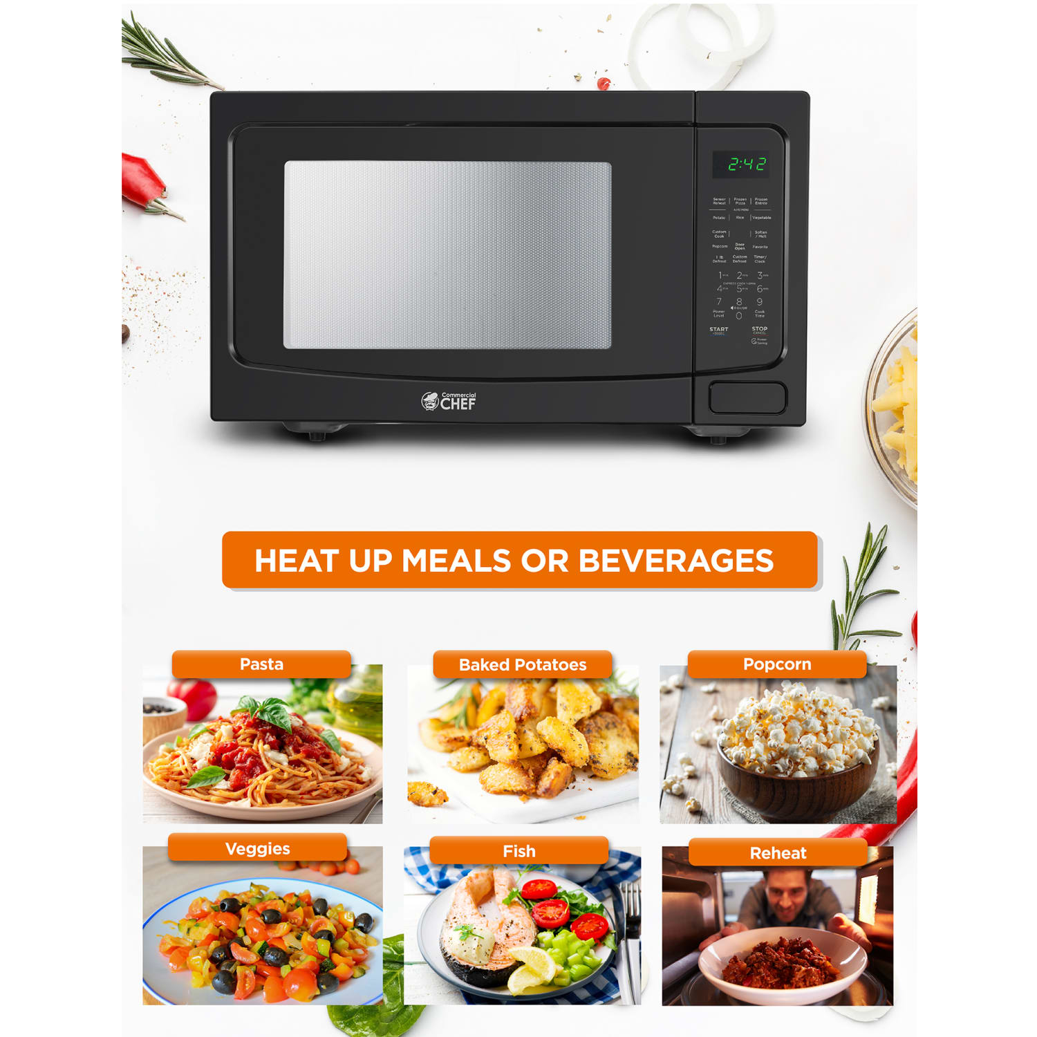 Commercial Chef 1.6 Cu. Ft. Countertop Microwave Oven, Black - Image 3
