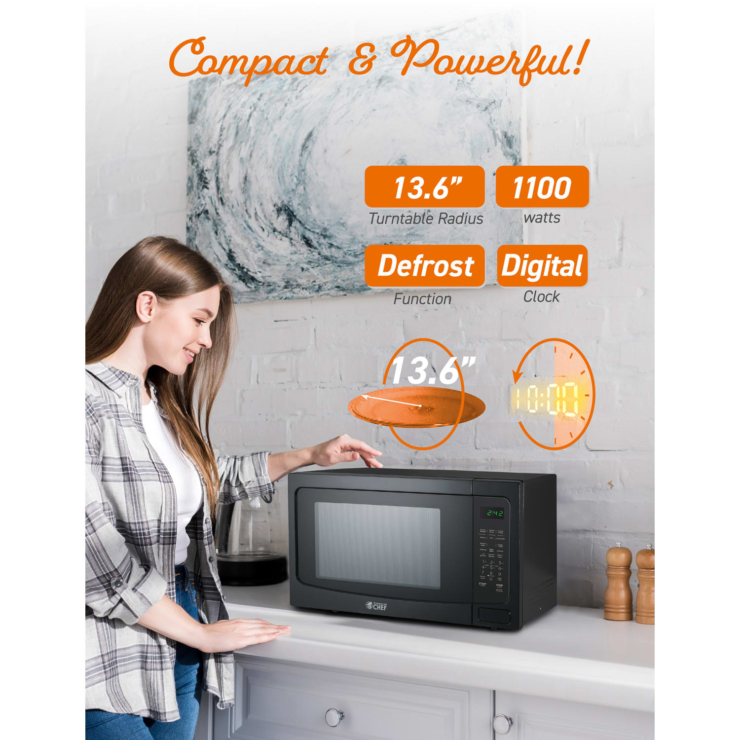 Commercial Chef 1.6 Cu. Ft. Countertop Microwave Oven, Black - Image 5