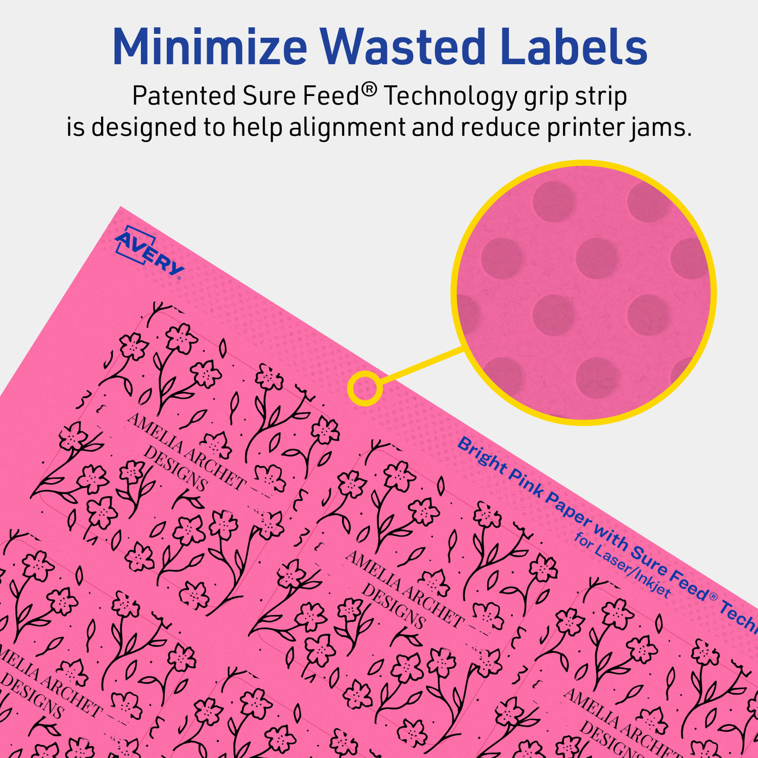 Avery Print-To-The-Edge Labels With Sure Feed Technology And Easy Peel, 94105-BPP40, Square, 2-1/8in x 2-1/8in, Matte Bright Pink, Pack of 480 - Image 5