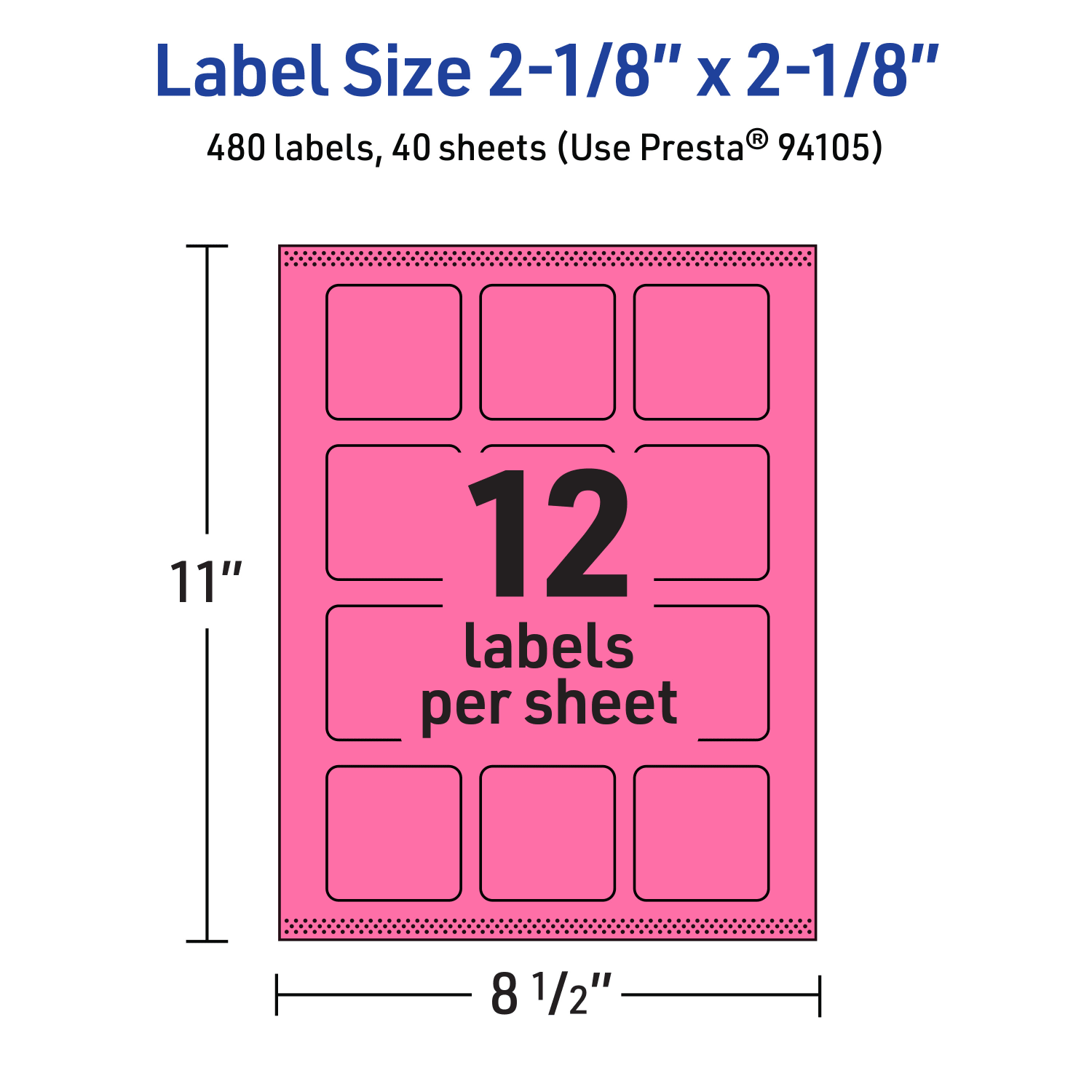Avery Print-To-The-Edge Labels With Sure Feed Technology And Easy Peel, 94105-BPP40, Square, 2-1/8in x 2-1/8in, Matte Bright Pink, Pack of 480 - Image 6