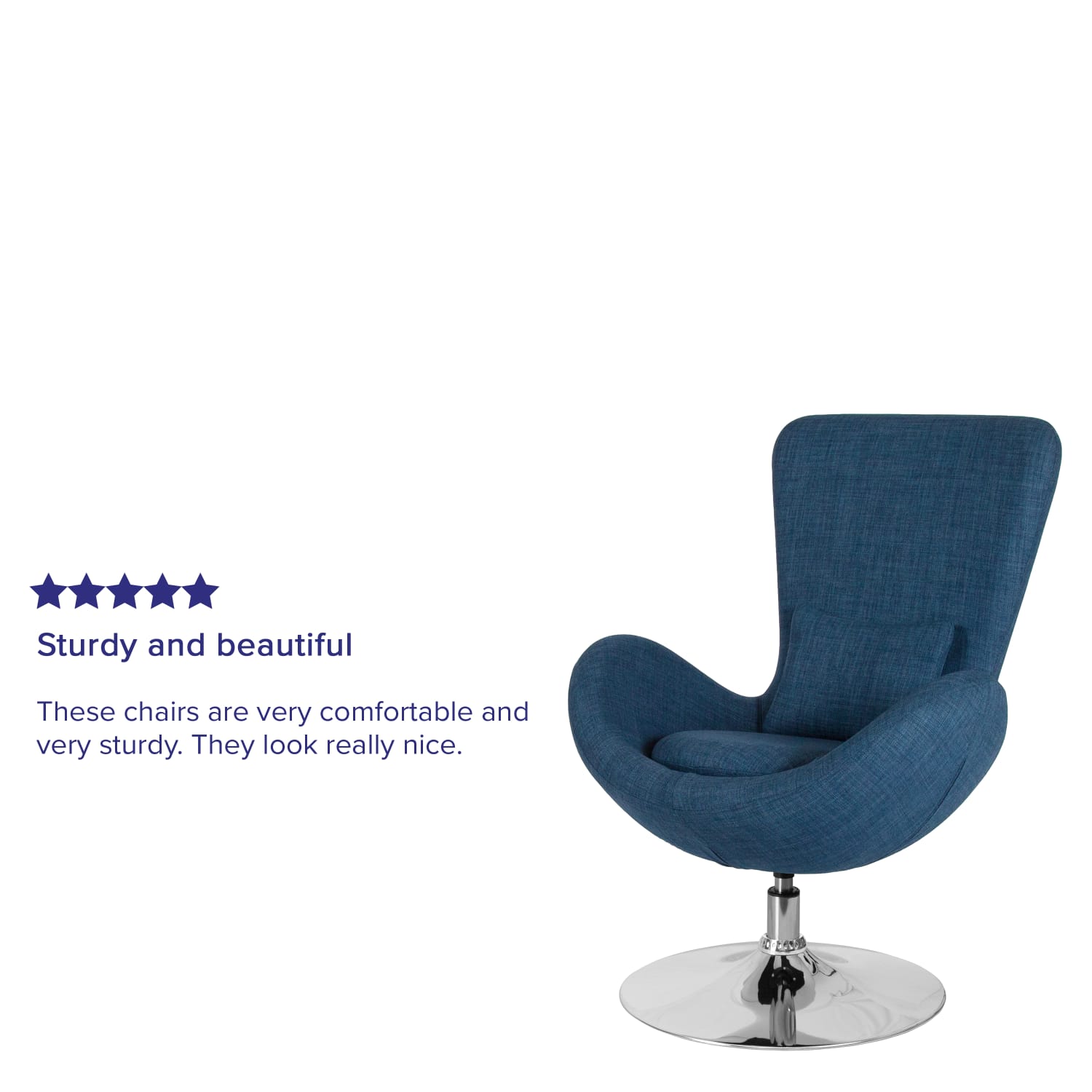 Flash Furniture Egg Side Reception Chair With Bowed Seat BlueChrome PopularChairscom