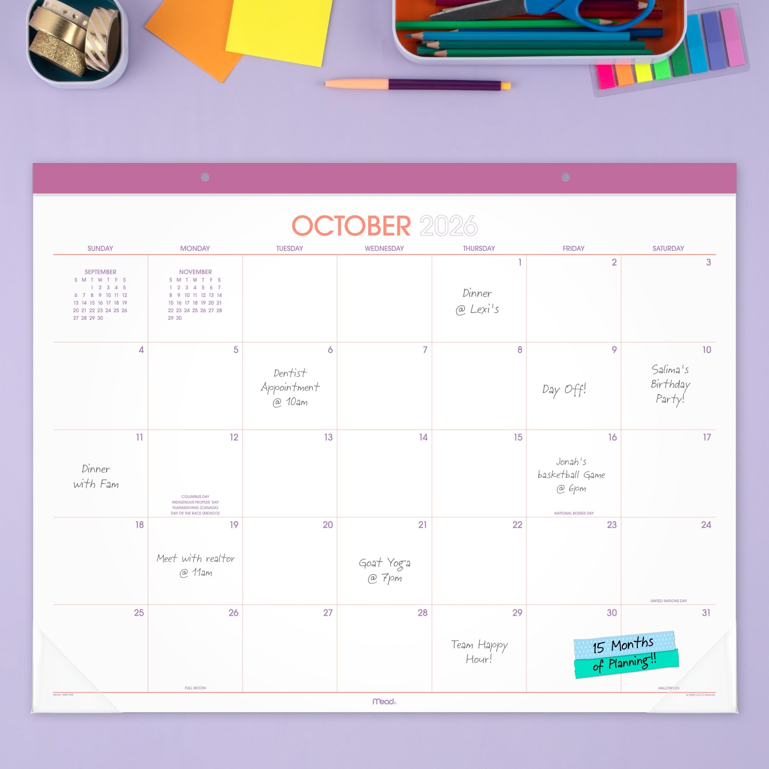 Mead Color Pop 2027 Monthly Desk Pad Calendar, Purple, Standard, 17in x 21 3/4in - Image 3