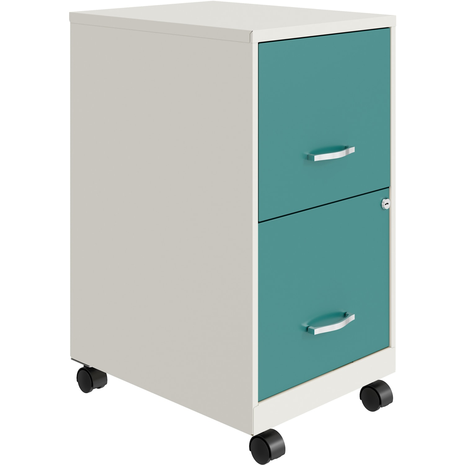 Realspace SOHO Smart 18inD Vertical 2-Drawer Mobile File Cabinet, White/Teal - Image 3