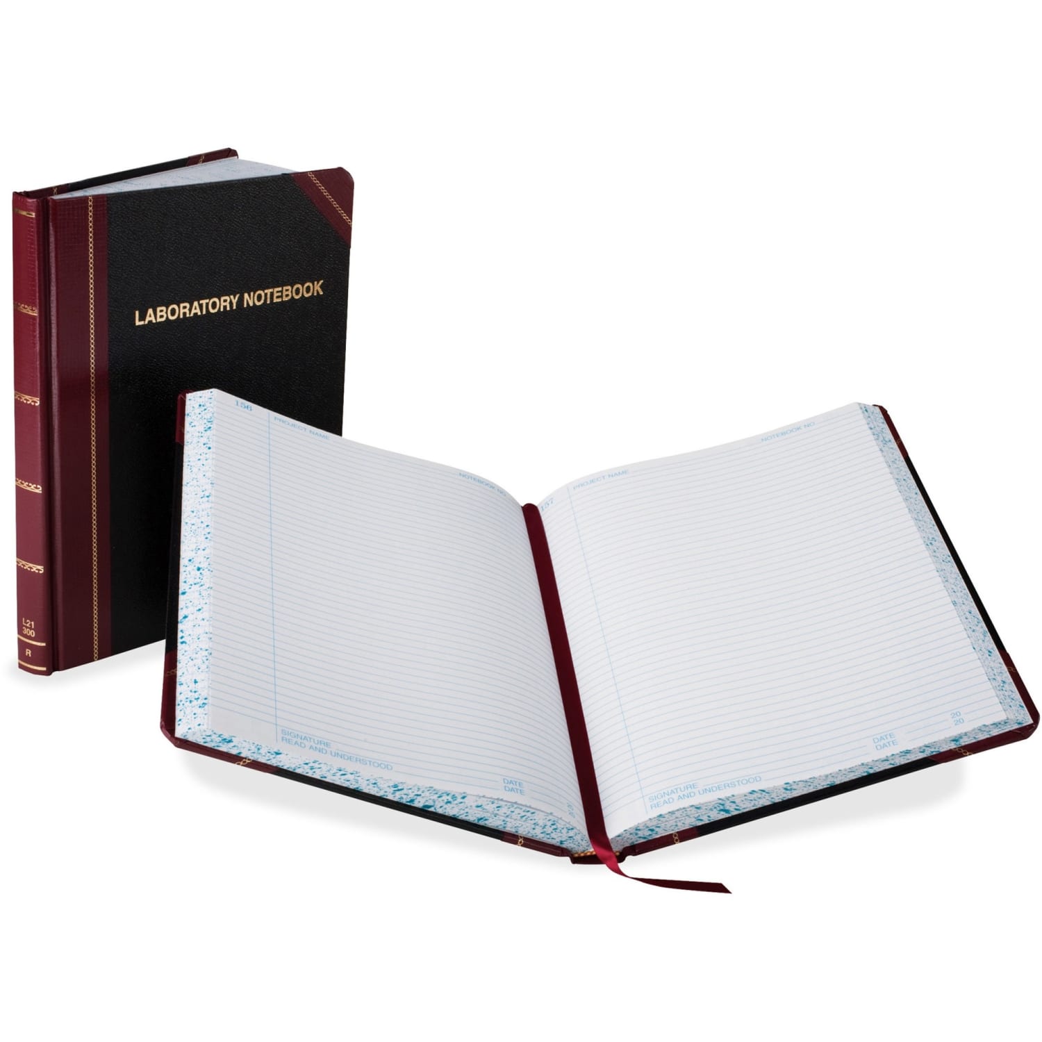 Boorum & Pease Laboratory Notebook, 10 3/8in x 8 1/8in, Record Ruled, 300 Sheets, Black/Burgundy - Image 3