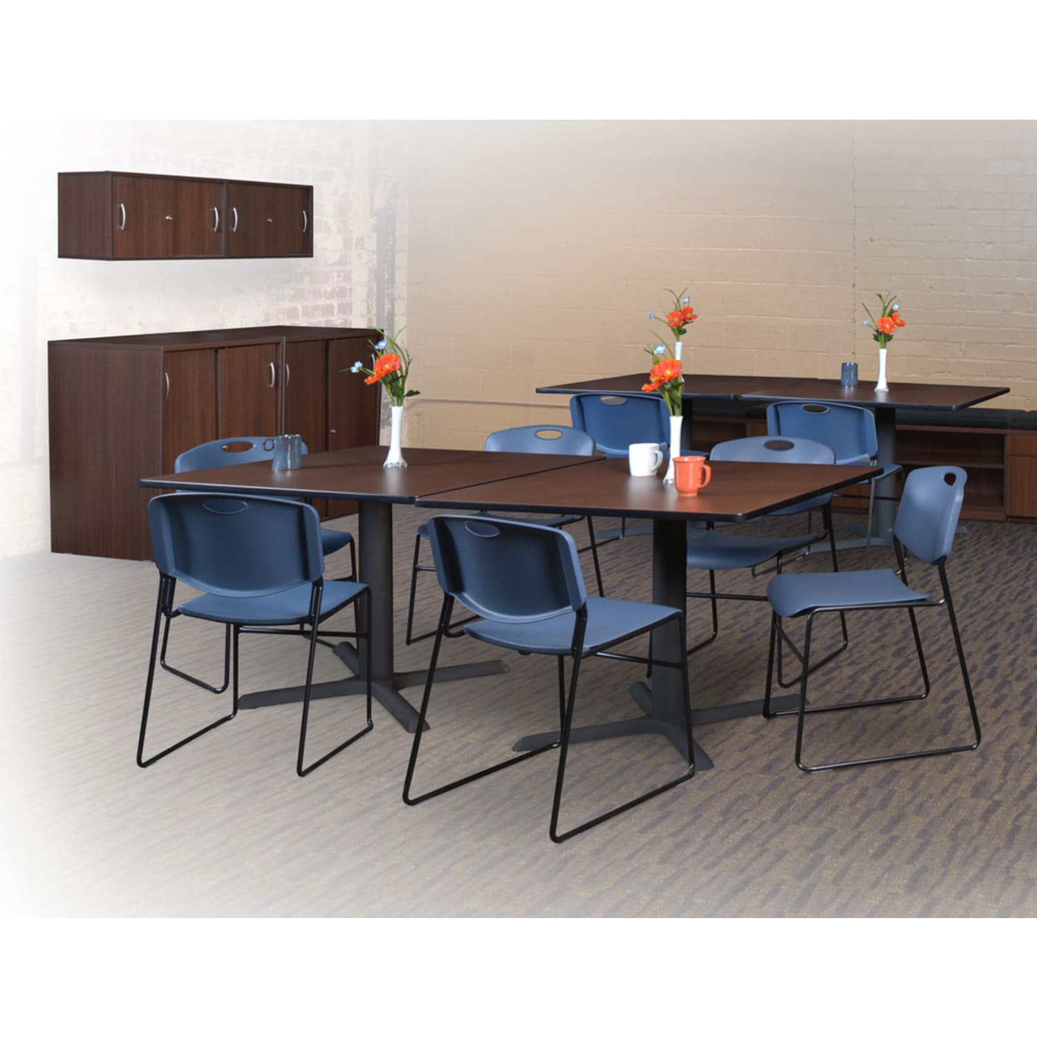 Regency Zeng Polyurethane Armless Stacking Chairs BlackBlue Pack Of 8 Chairs PopularChairscom