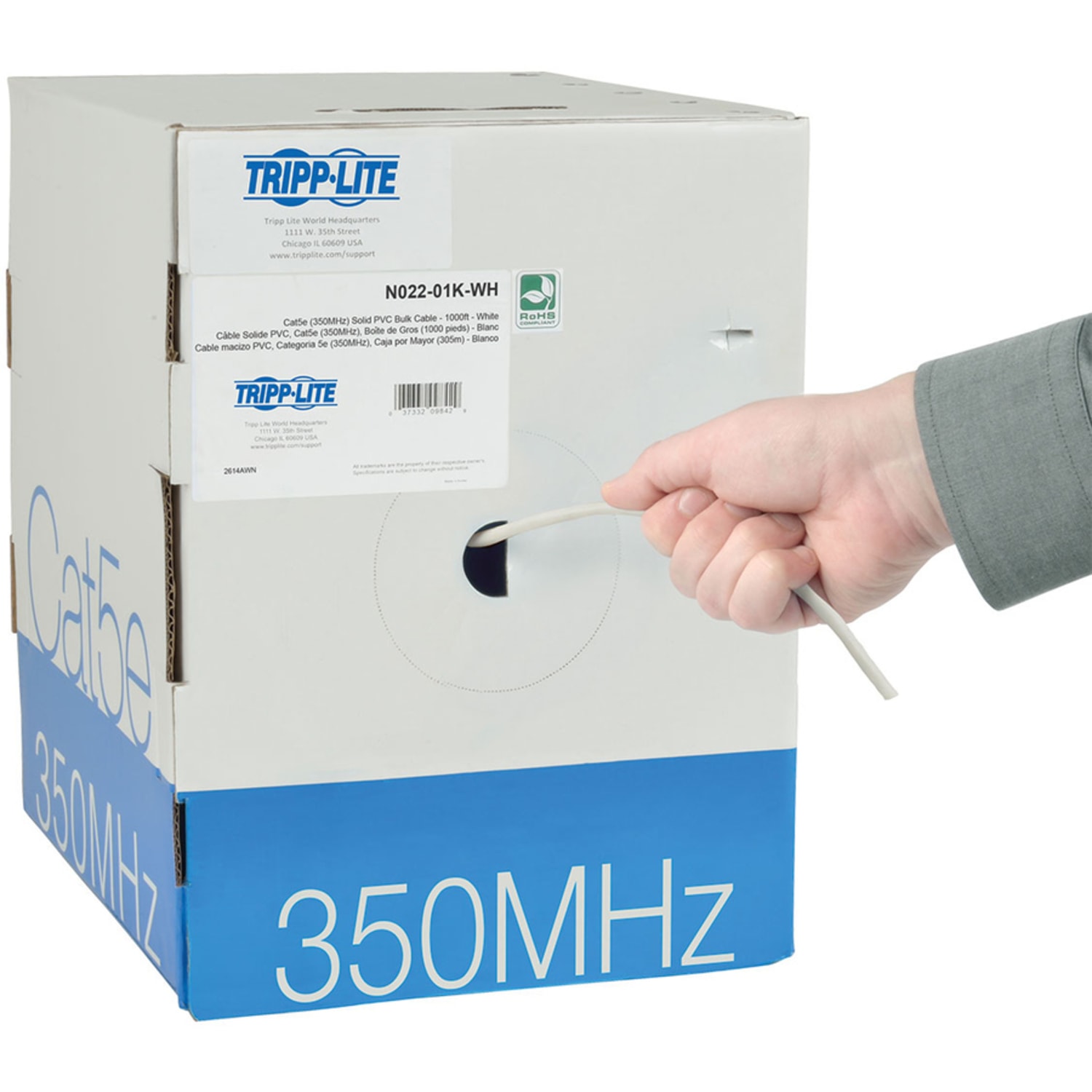 Eaton Tripp Lite Series Cat5e 350 MHz Solid Core (UTP) PVC Bulk Ethernet Cable - White, 1000 ft. (304.8 m), TAA - N02201KWH - Image 3