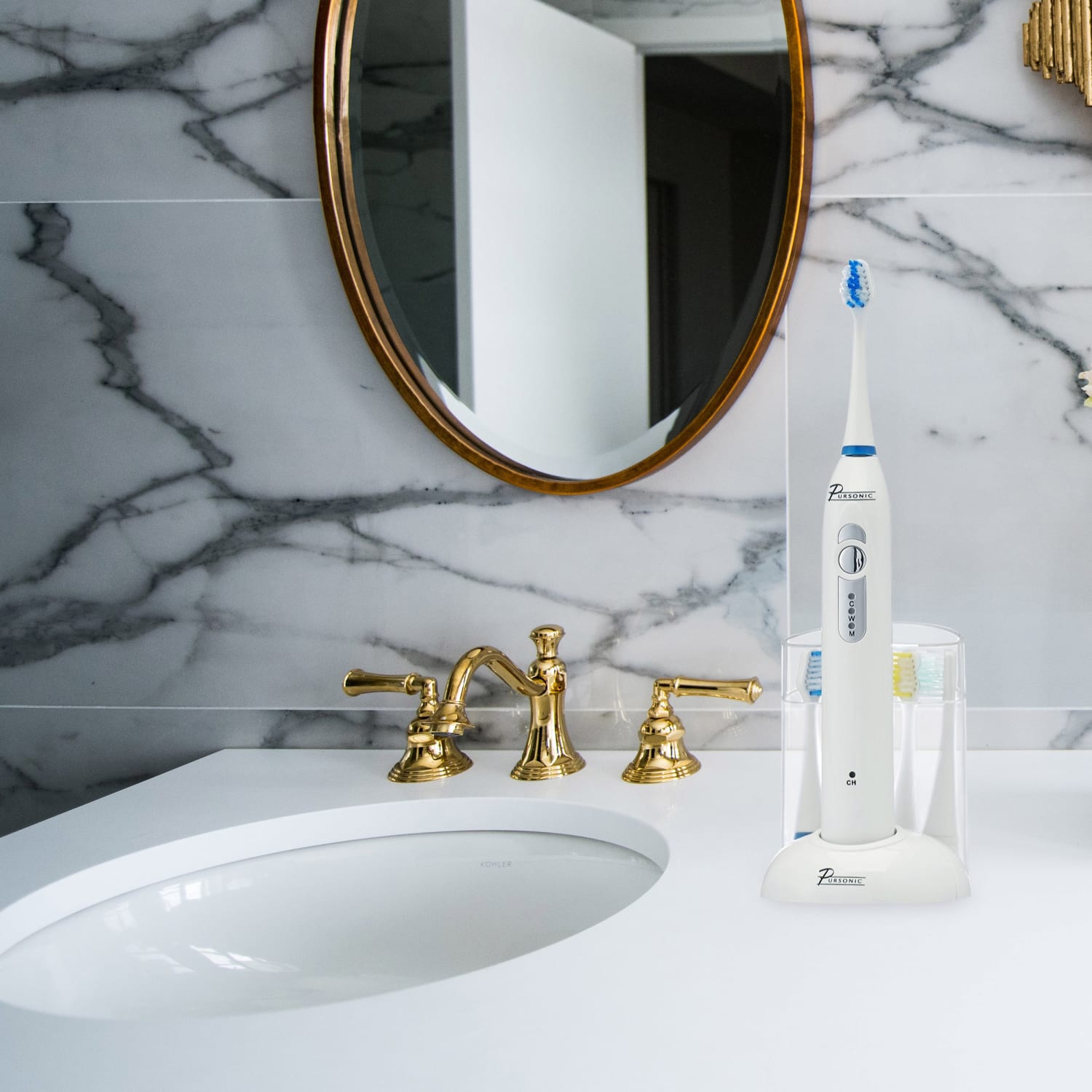 Pursonic S430 15-Piece Electric Sonic Toothbrush, 8inH x 3inW x 2inD, White - Image 5