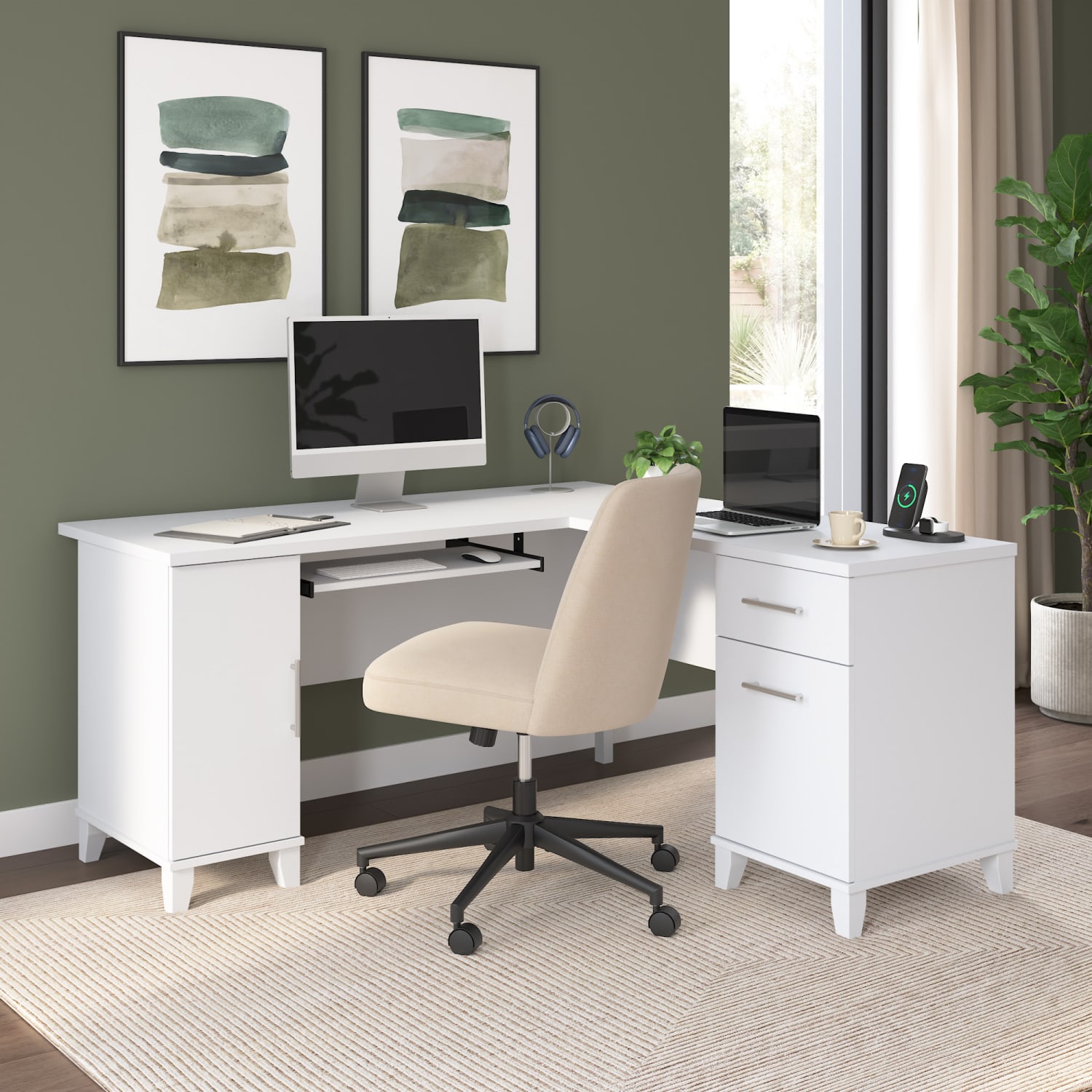 Bush Business Furniture Somerset 60inW L-Shaped Corner Desk, White, Standard Delivery