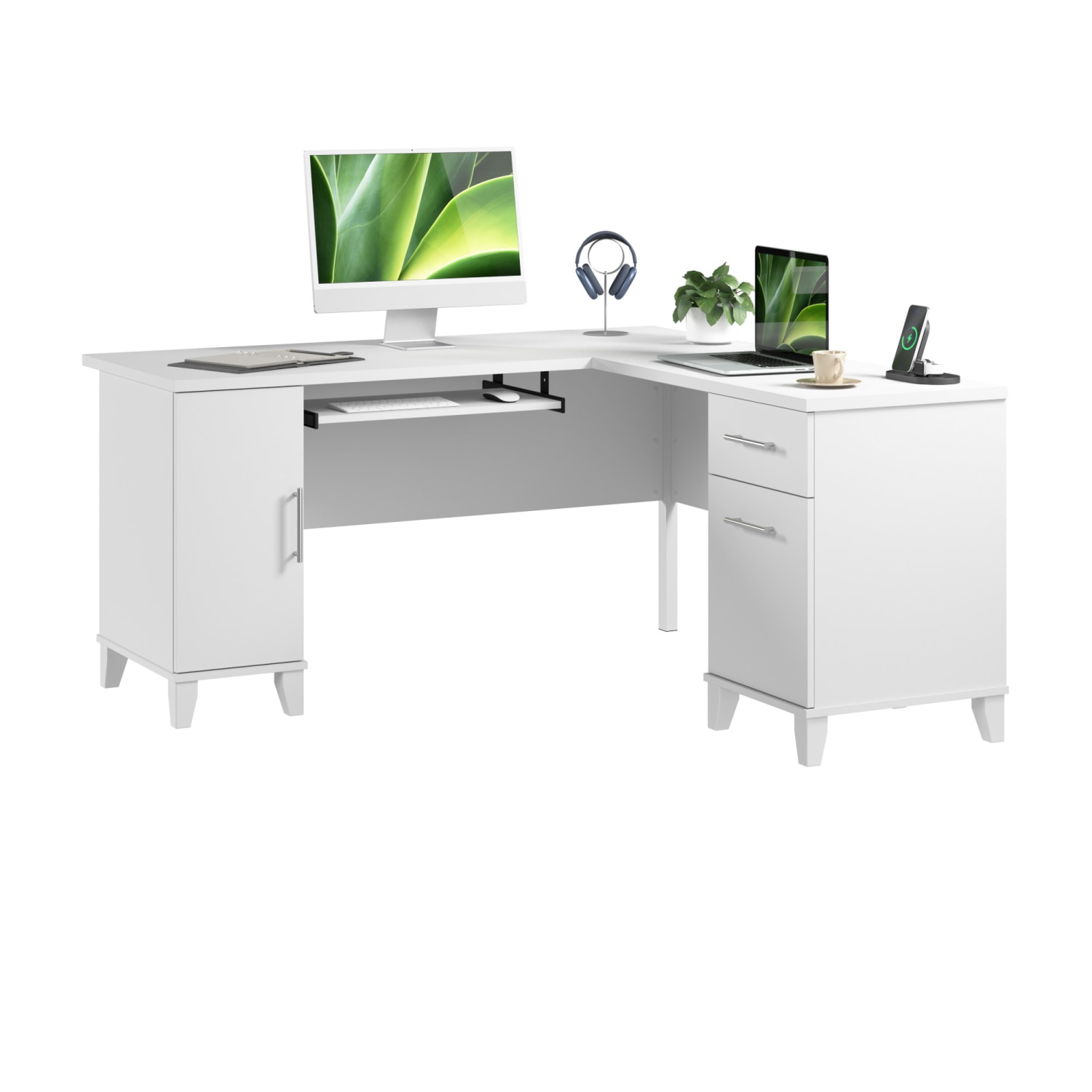 Bush Business Furniture Somerset 60inW L-Shaped Corner Desk, White, Standard Delivery - Image 3