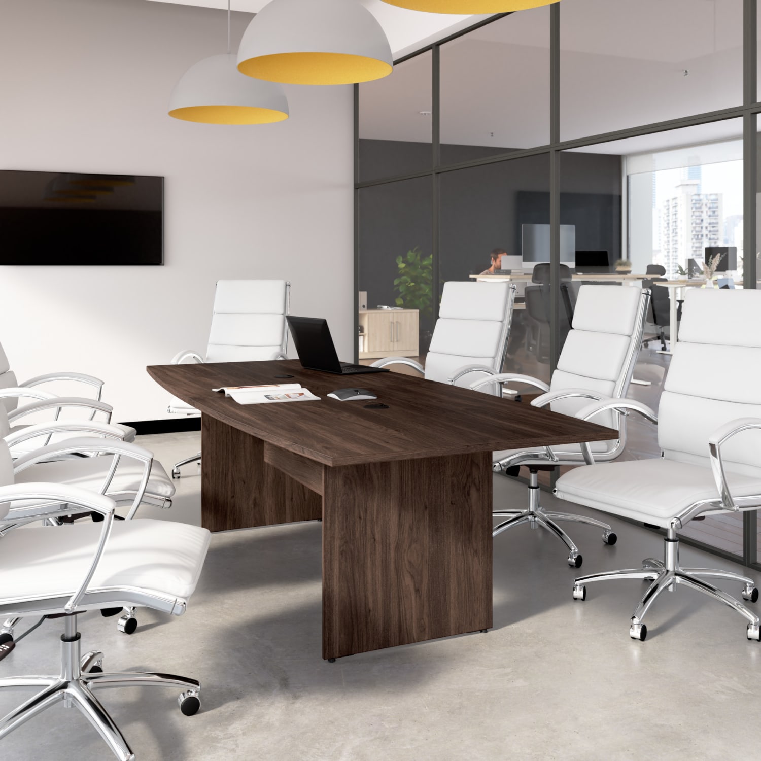 Bush Business Furniture 96-inch Office Conference Table with Wood Base, Black Walnut, Standard Delivery