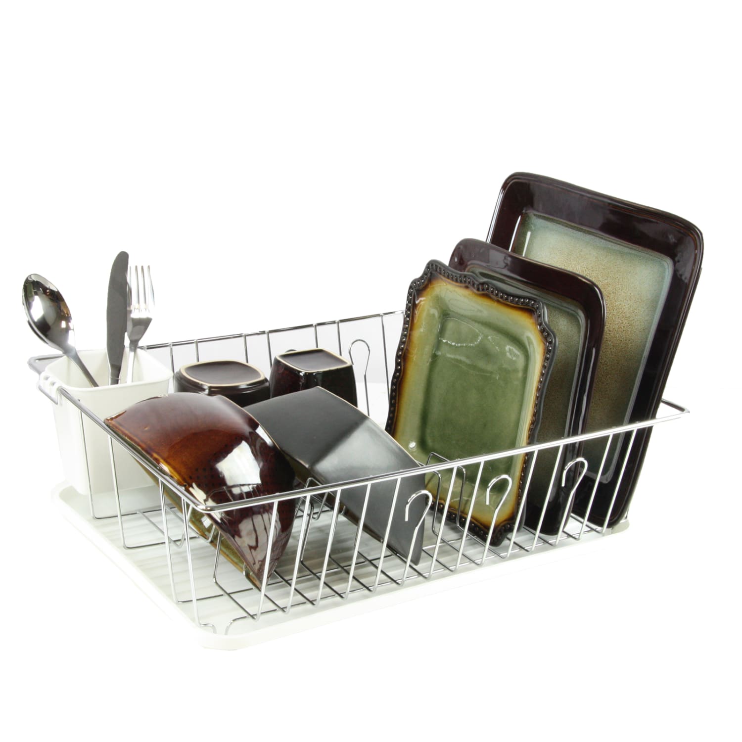 MegaChef Dish Rack With 14 Plate Positioners And Detachable Utensil Holder, 17-1/2in, White - Image 3