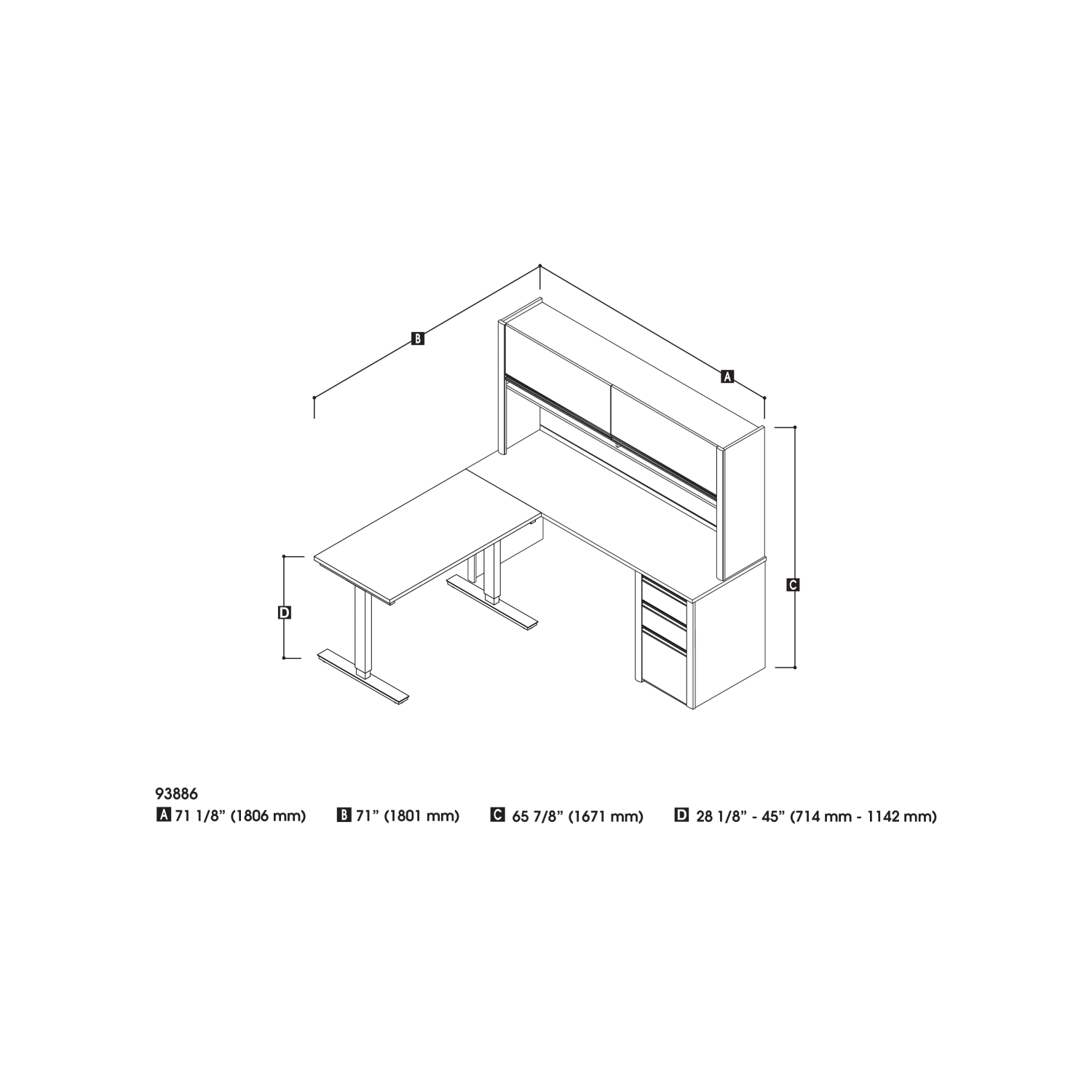 Bestar Connexion 72inW L-Shaped Standing Corner Desk With Pedestal And Hutch, Slate/Sandstone - Image 5