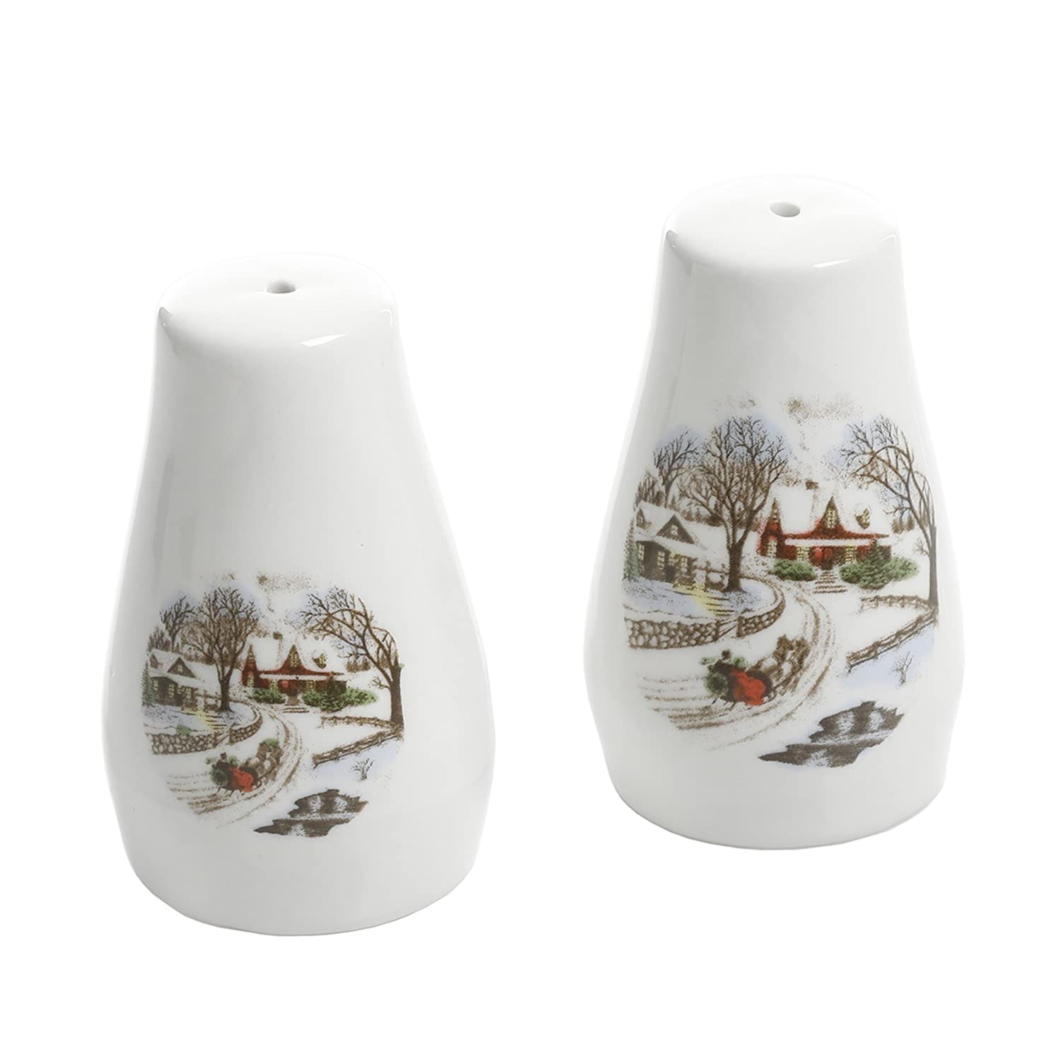 Gibson Home Christmas Toile 7-Piece Porcelain Serving Set, White - Image 4