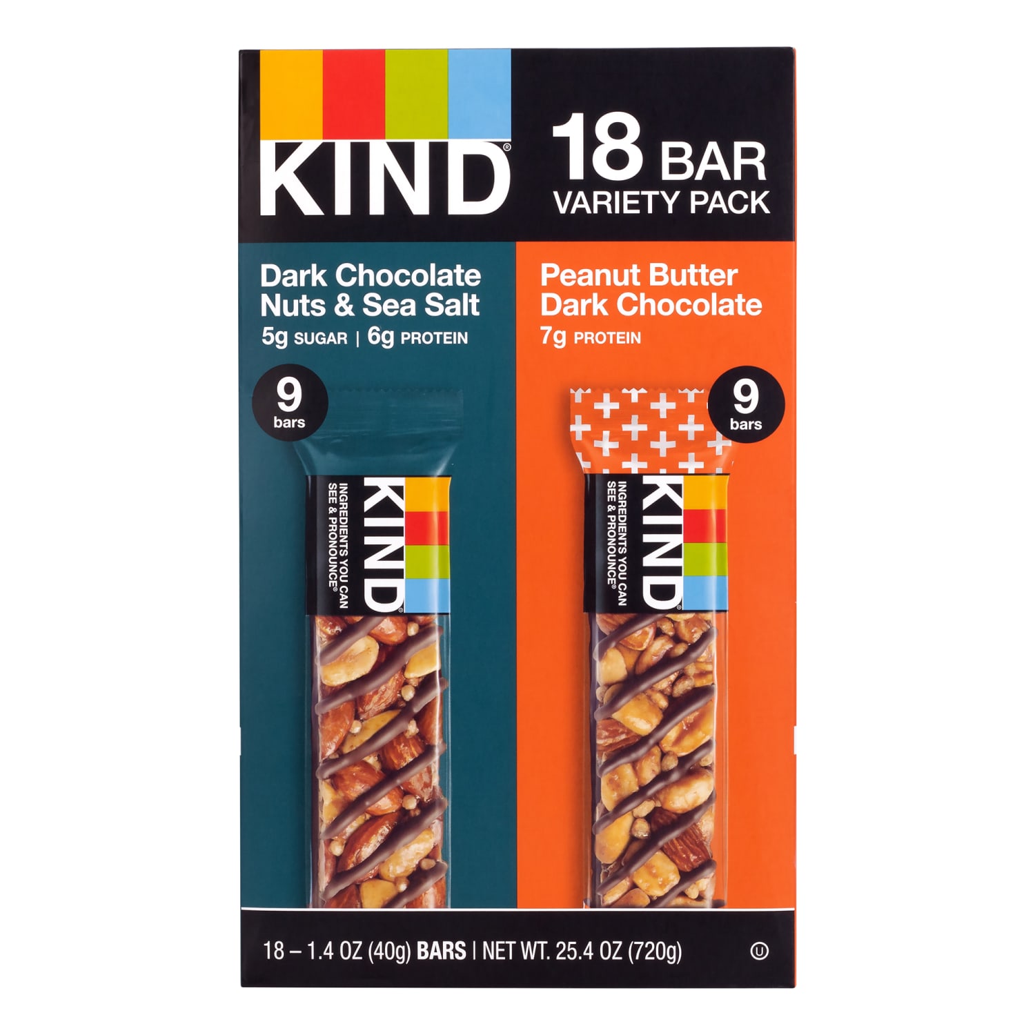 KIND Dark Chocolate Nuts & Sea Salt and Peanut Butter Dark Chocolate Variety Pack, 1.4 Oz, Pack Of 18 Bars - Image 5