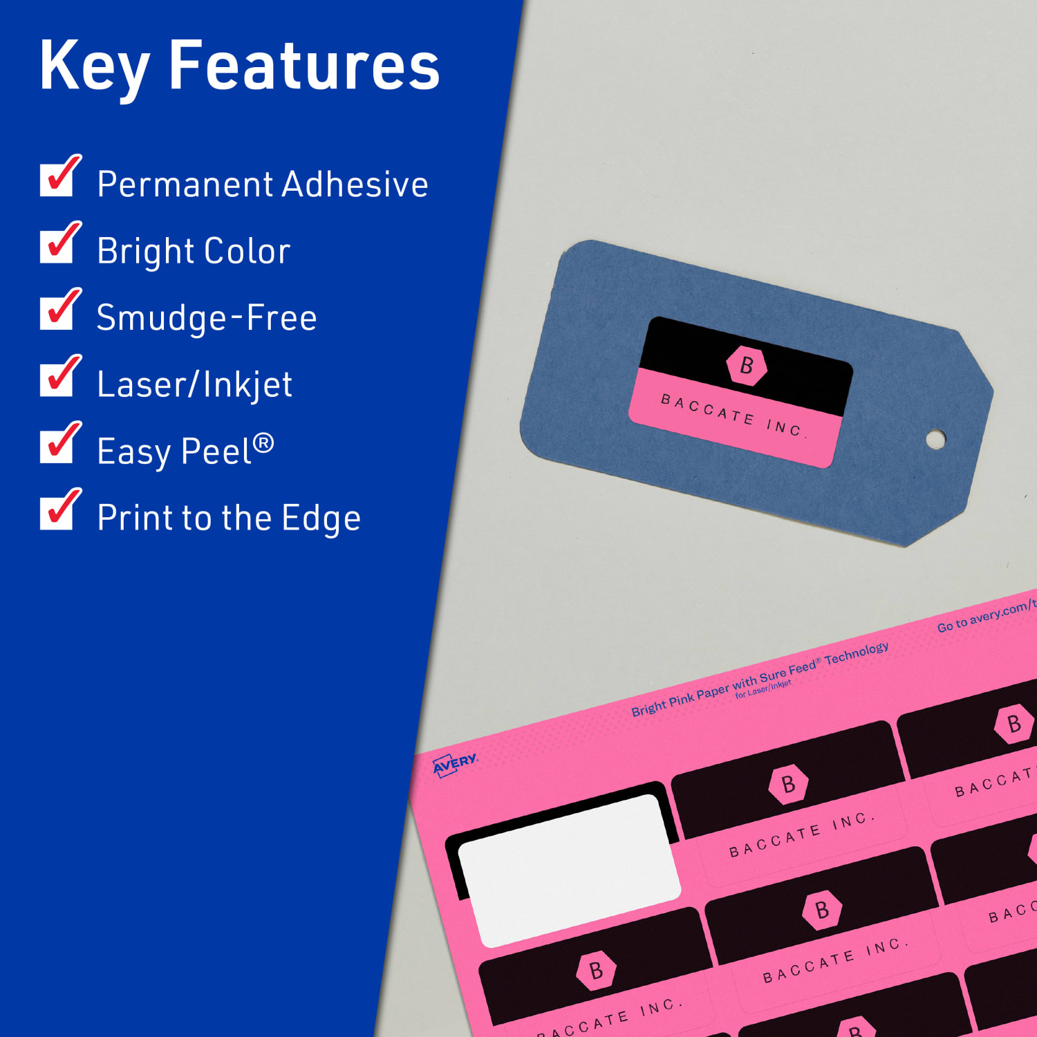 Avery Print-To-The-Edge Labels With Sure Feed Technology And Easy Peel, 94217-BPP10, Rectangle, 3/4in x 3-1/2in, Matte Bright Pink, Pack of 200 - Image 3