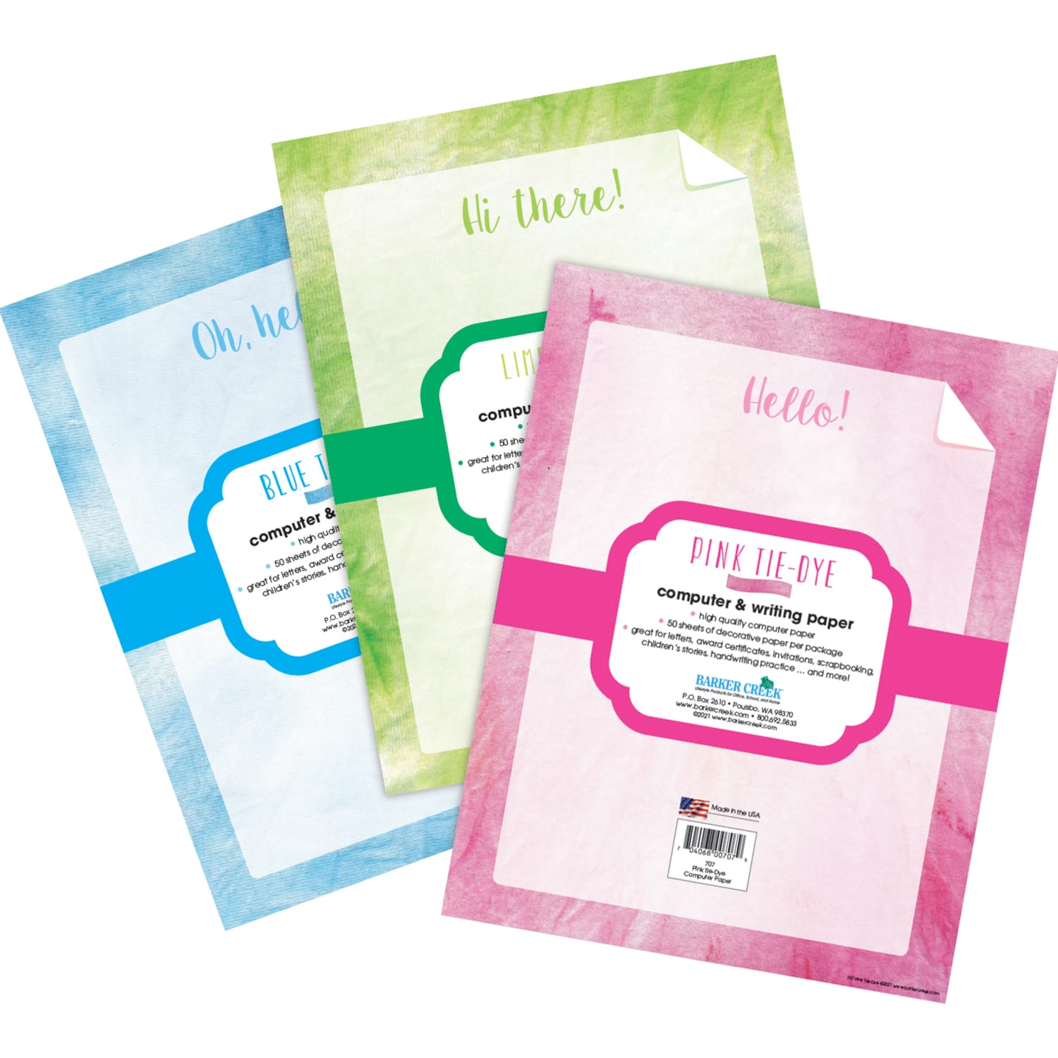 Barker Creek Designer Computer Paper, 8-1/2in x 11in, Blue/Purple/Lime/Pink Tie-Dye, 50 Sheets Per Pack, Case Of 4 Packs - Image 6