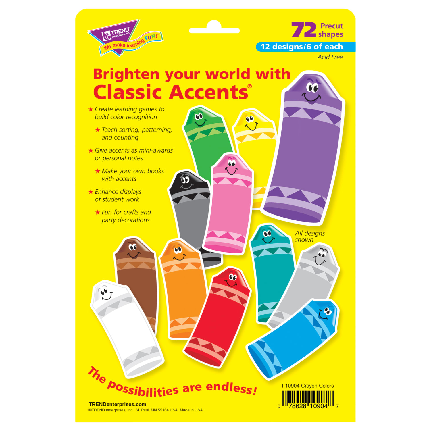 TREND Classic Accents, Crayon Colors, 72 Accents Per Pack, Set Of 3 Packs - Image 4
